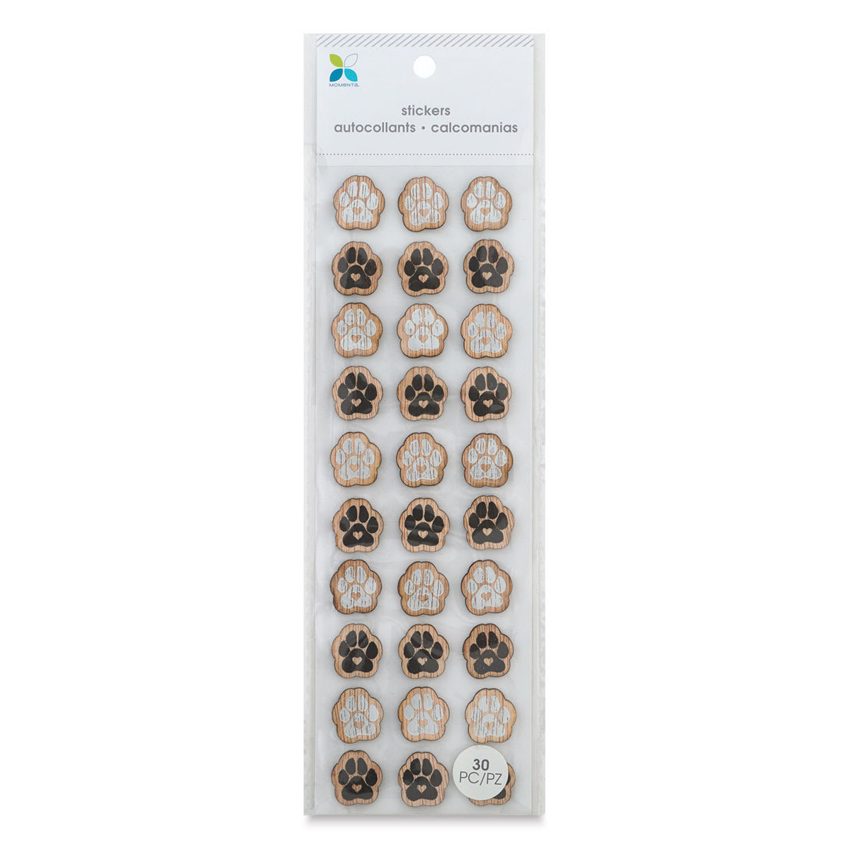 Momenta Wood Stickers - Front of Paw Prints Package
