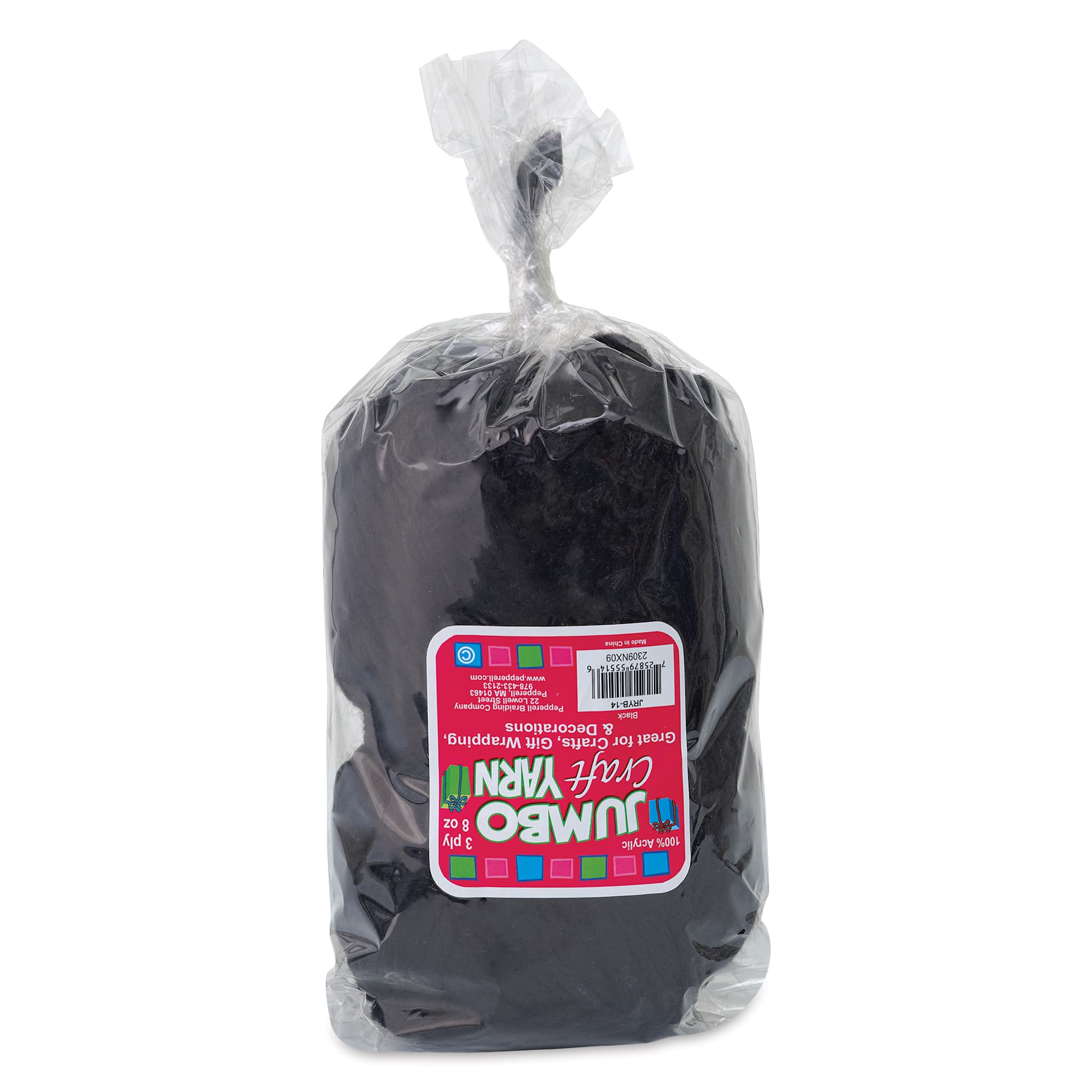 Pepperell Jumbo Roving 3-Ply Craft Yarn - 8 oz, 150 yds, Black - front of packaging