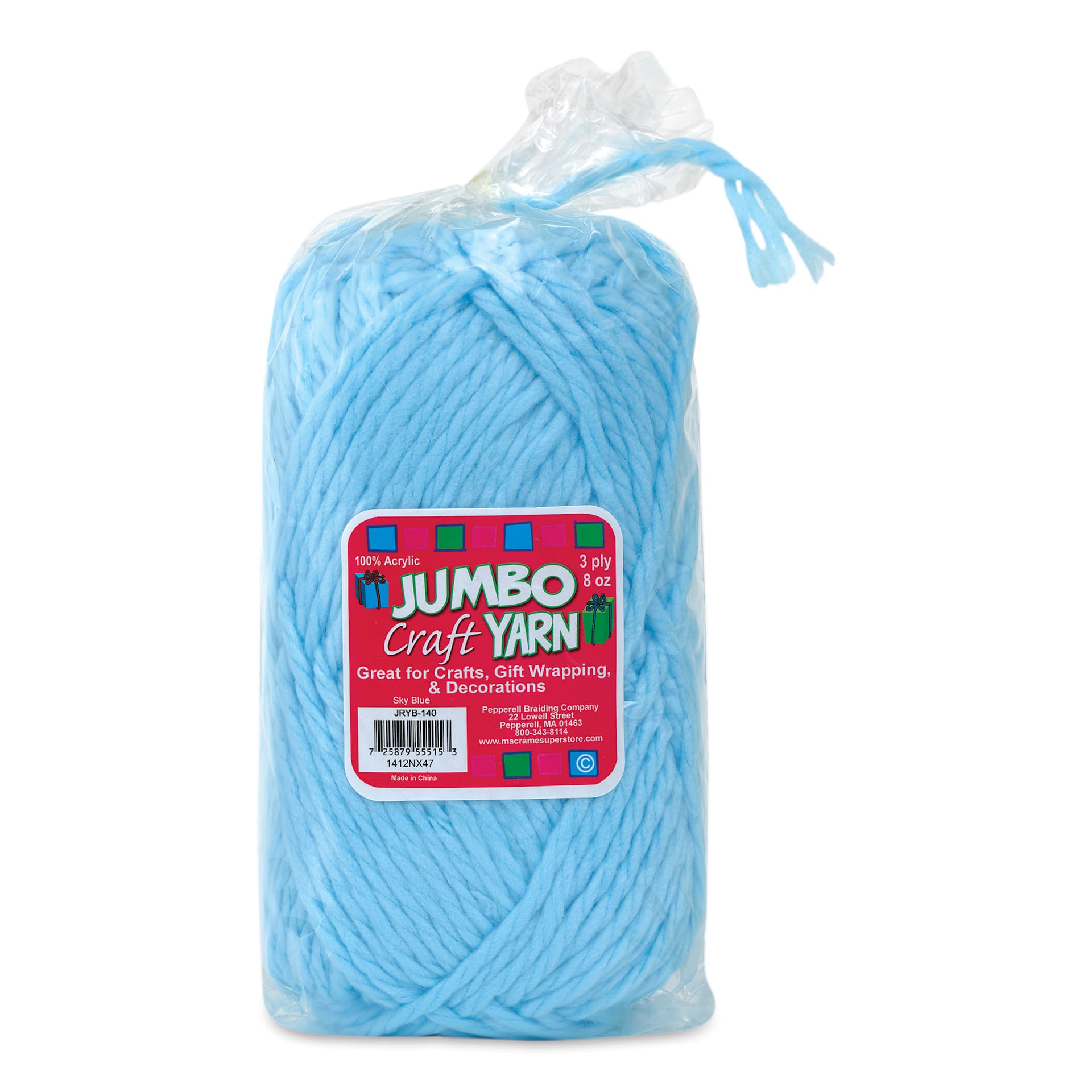 Pepperell Jumbo Roving 3-Ply Craft Yarn - 8 oz, 150 yds, Sky Blue - front of packaging