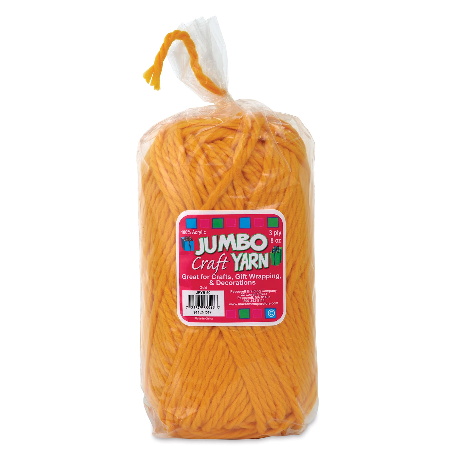 Pepperell Jumbo Roving 3-Ply Craft Yarn - 8 oz, 150 yds, Gold - front of packaging