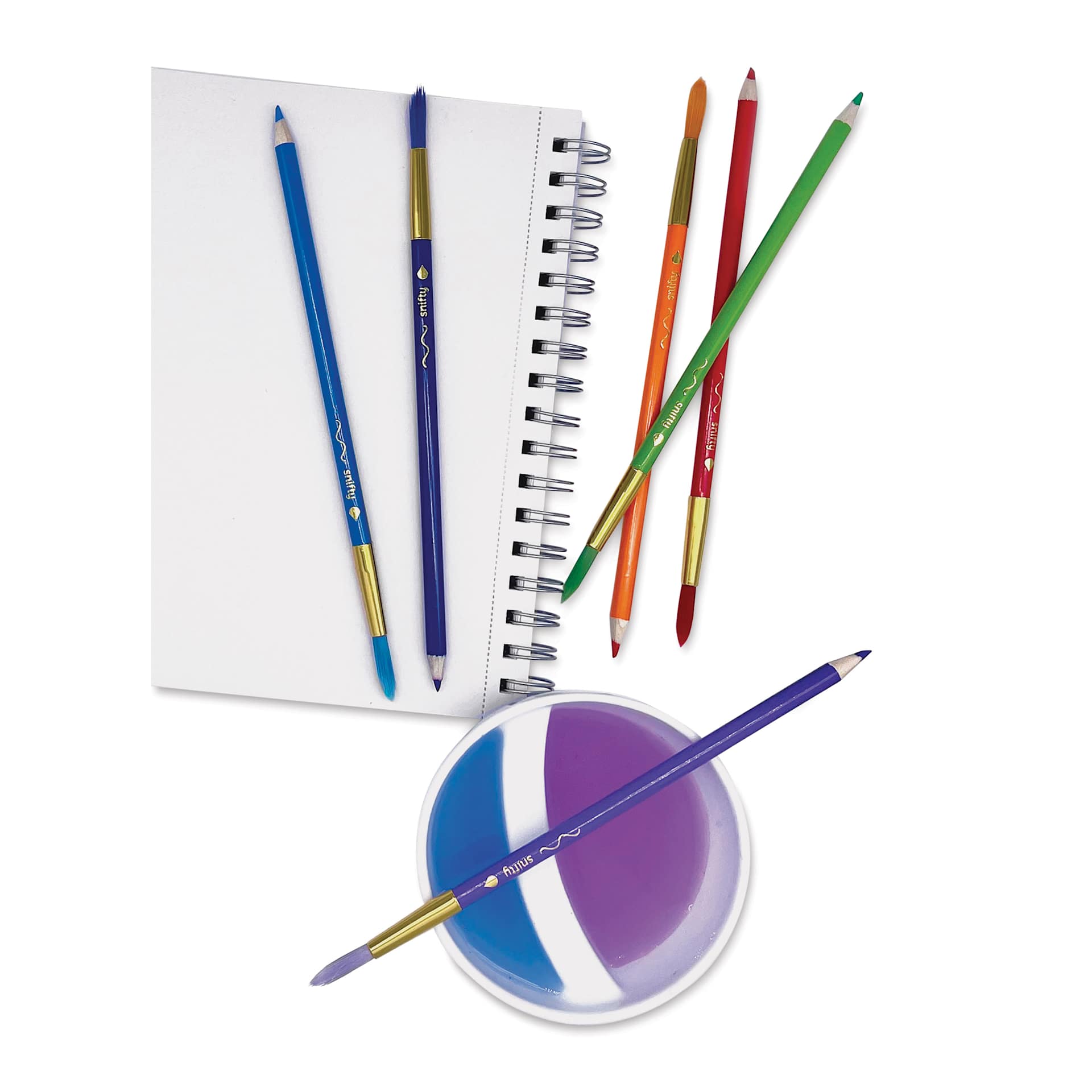 Snifty Colorbrush Watercolor Pencil Brush Set - Classic Colors, Set of 12, out of packaging with sketchpad (not included)