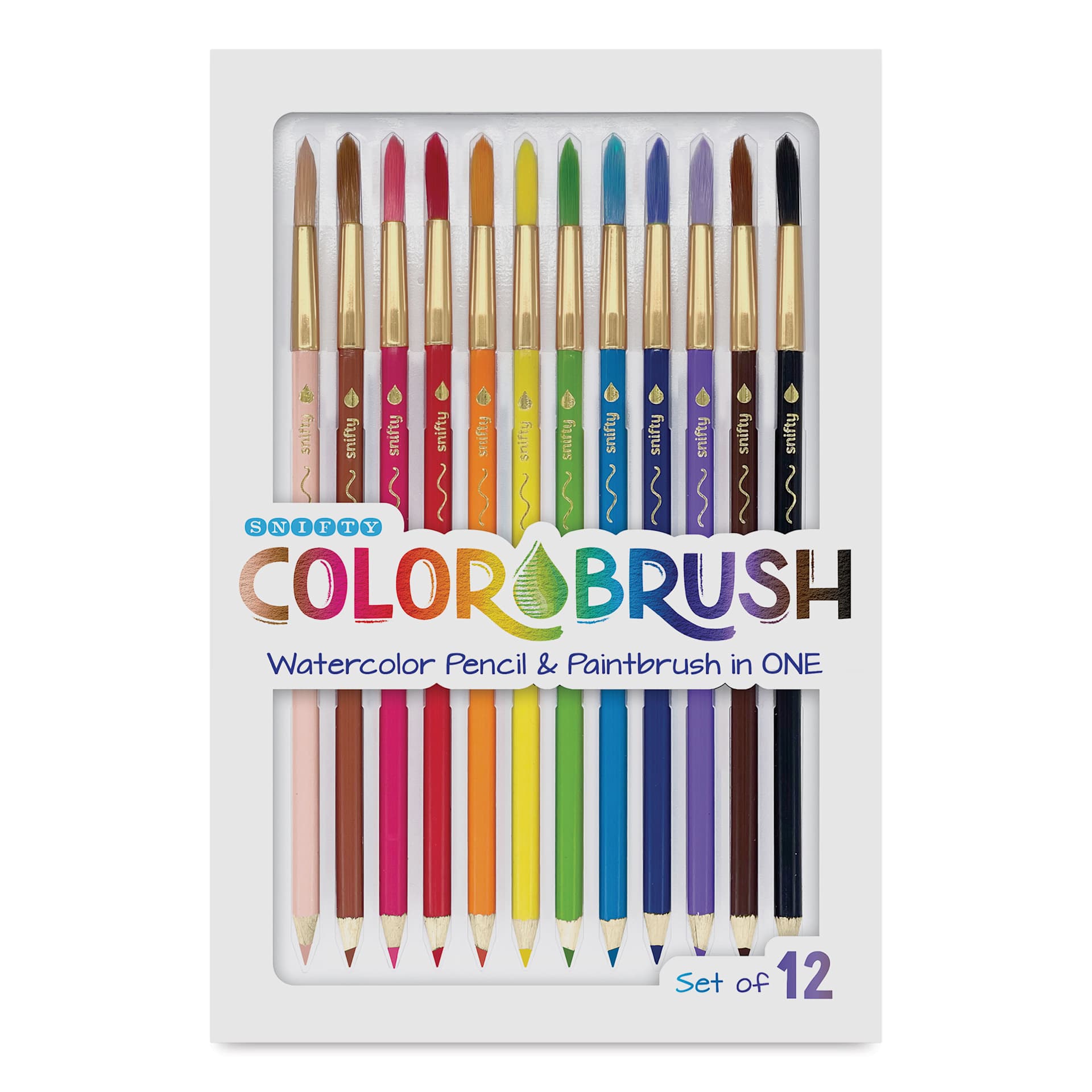 Snifty Colorbrush Watercolor Pencil Brush Set - Classic Colors, Set of 12, in package