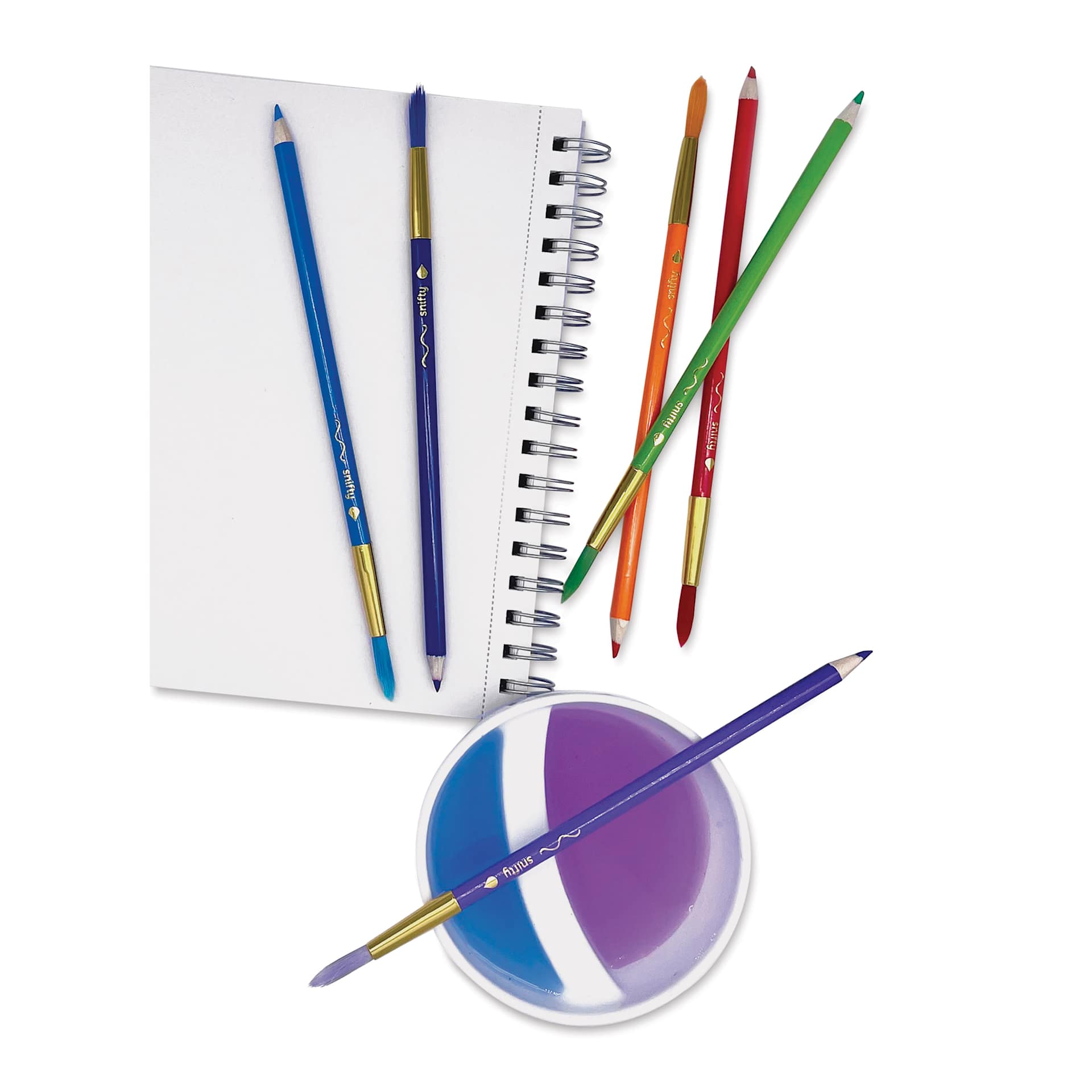 Snifty Colorbrush Watercolor Pencil Brush Set - Pastel Colors, Set of 12, out of package with sketchbook (not included)