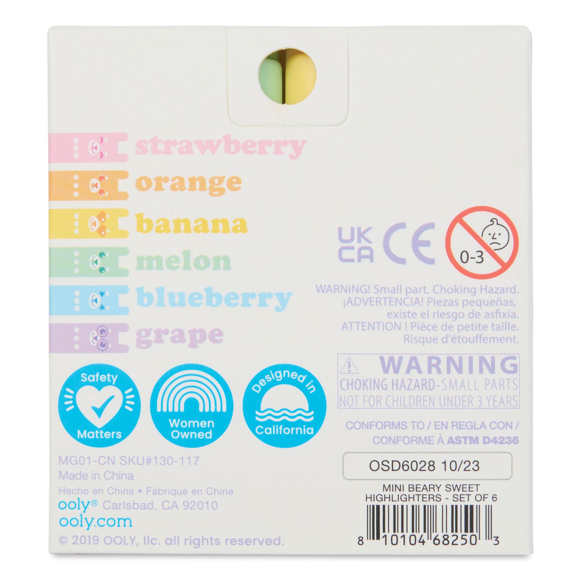 Ooly Beary Sweet Mini Scented Highlighters - Set of 6, back of package
