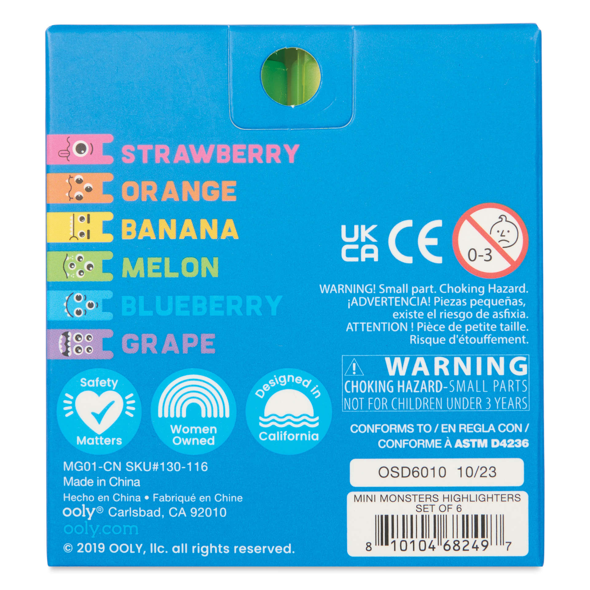 Ooly Mini Monster Scented Highlighters - Set of 6, back of package