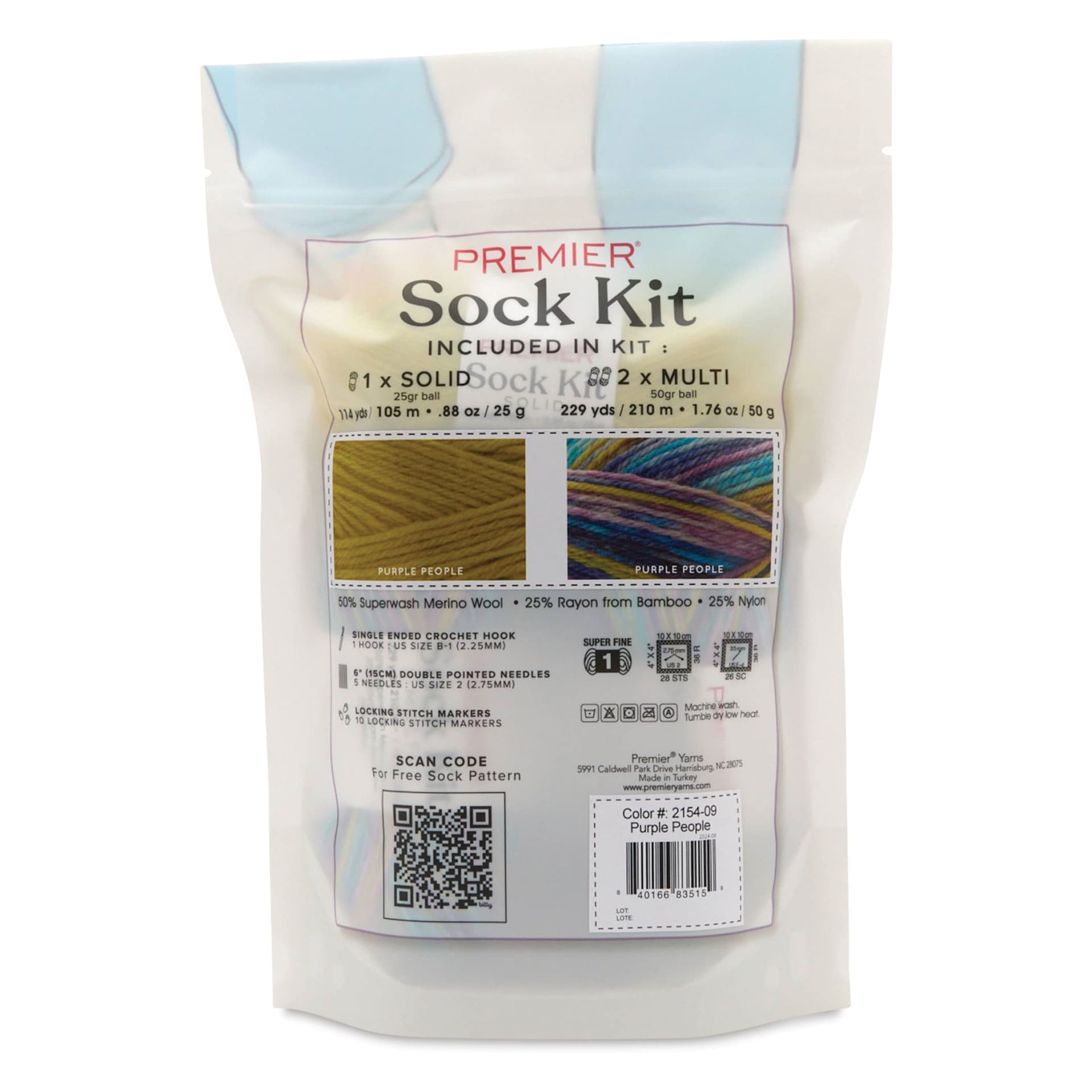 Premier Yarn Sock Kit - Purple People - back of packaging