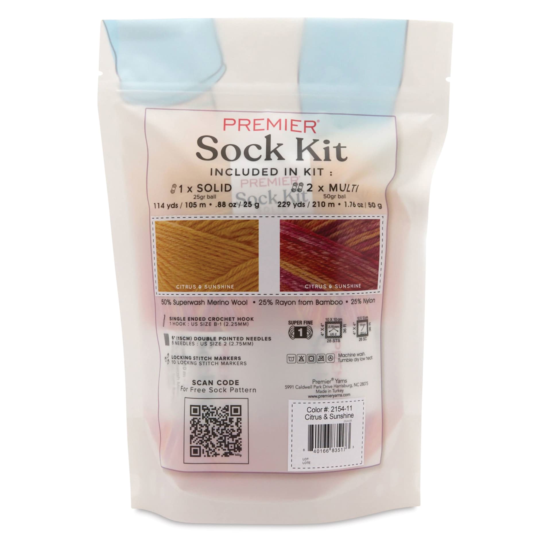 Premier Yarn Sock Kit - Citrus & Sunshine - back of packaging