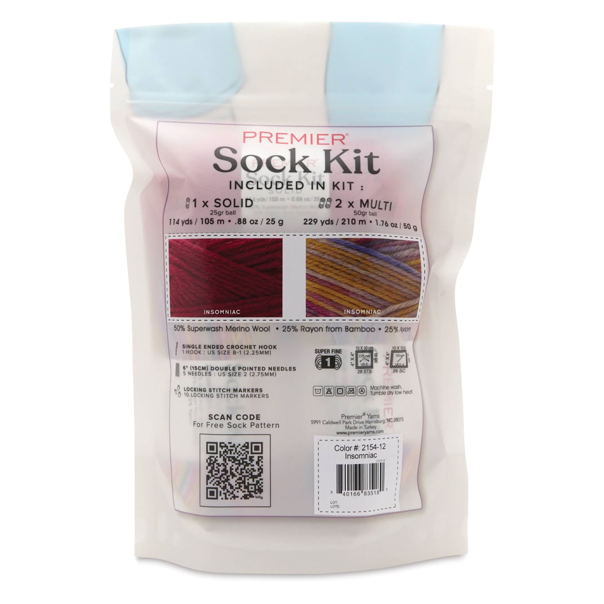 Premier Yarn Sock Kit - Insomniac - back of packaging