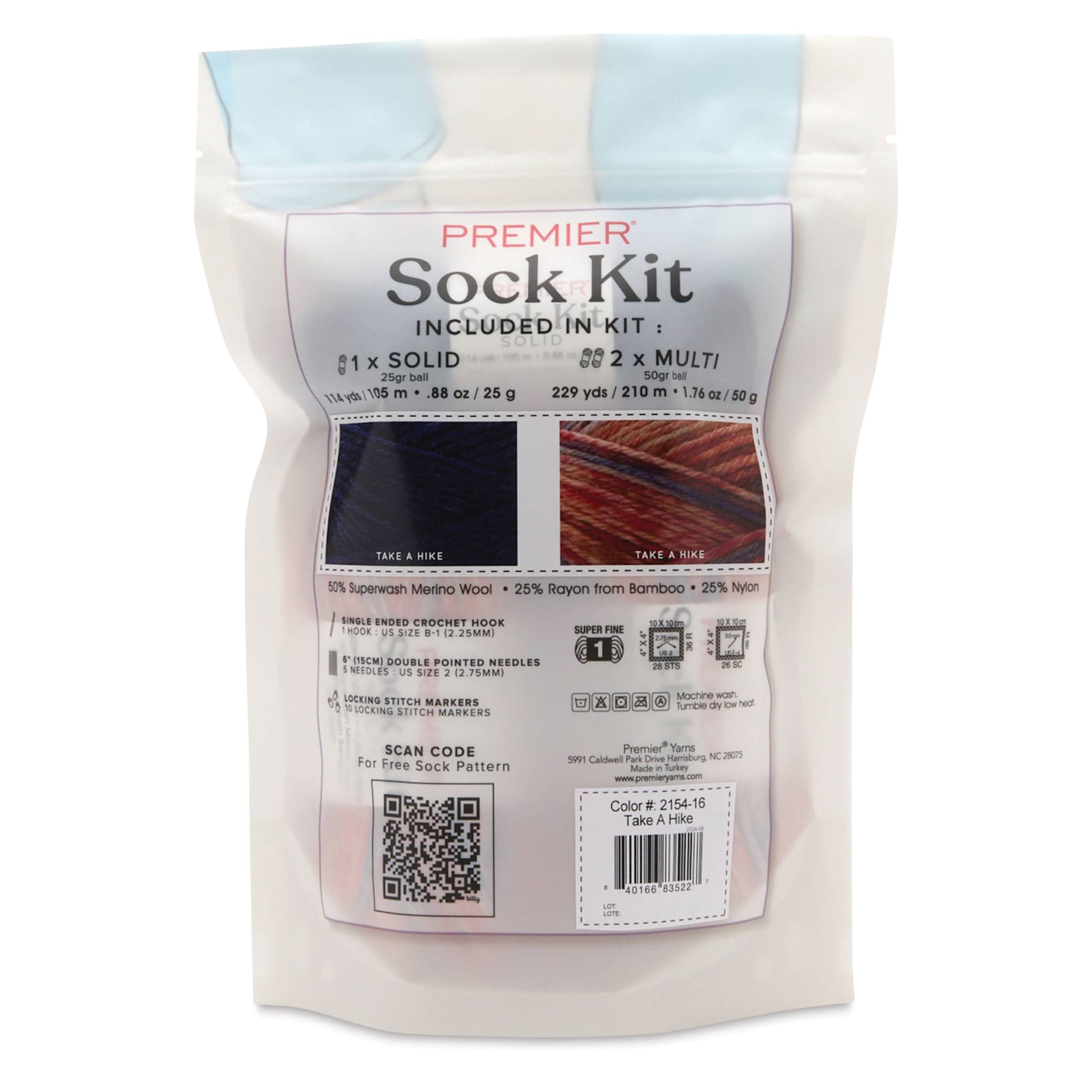 Premier Yarn Sock Kit - Take a Hike - back of packaging
