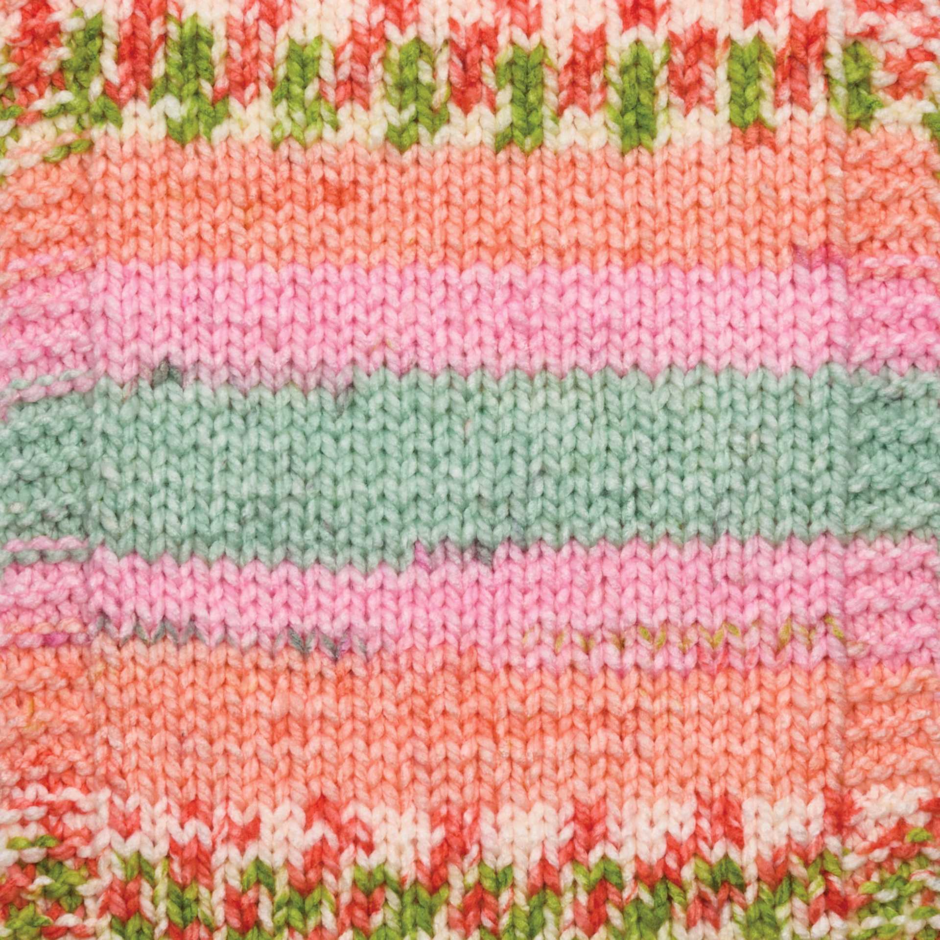 Premier Yarn Bloom Chunky Yarn - Carnation, 109 yds showing knitted pattern example