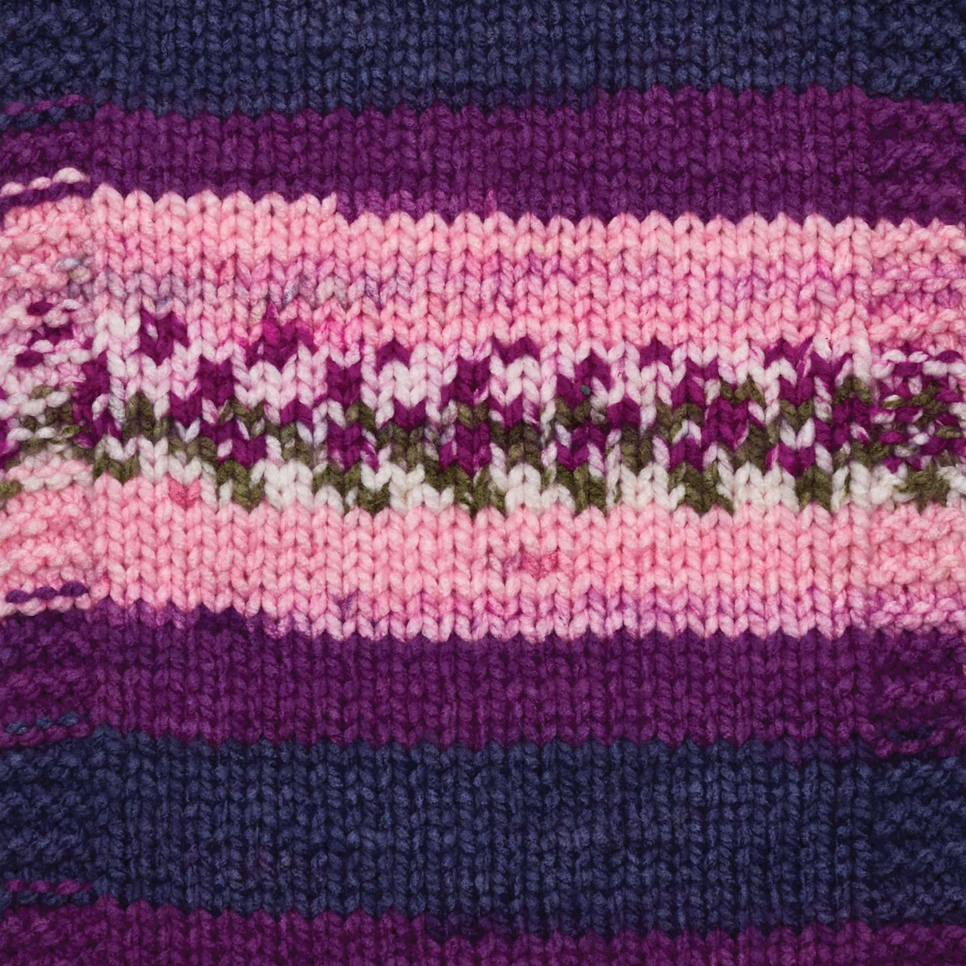 Premier Yarn Bloom Chunky Yarn - Pansy, 109 yds showing knitted pattern example