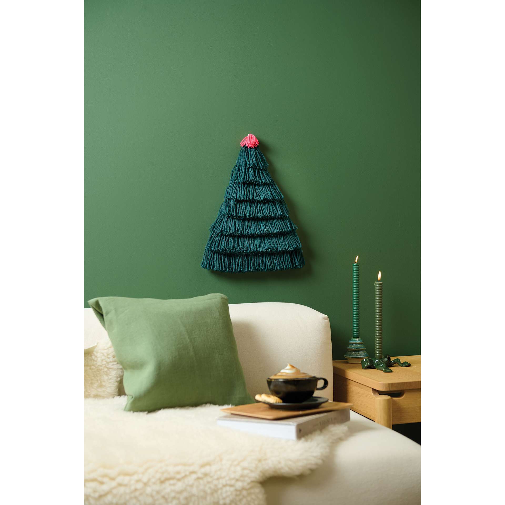 Rico Design Latch Hooking Kits - Christmas Tree Wall Hanging, 17" x 18", finished kit on wall