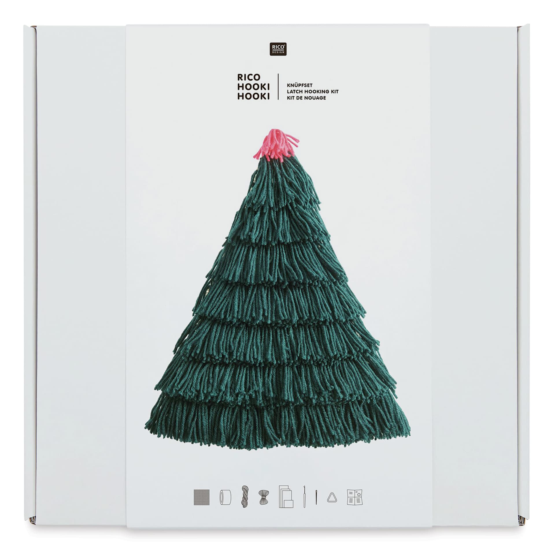 Rico Design Latch Hooking Kits - Christmas Tree Wall Hanging, 17" x 18", packaging