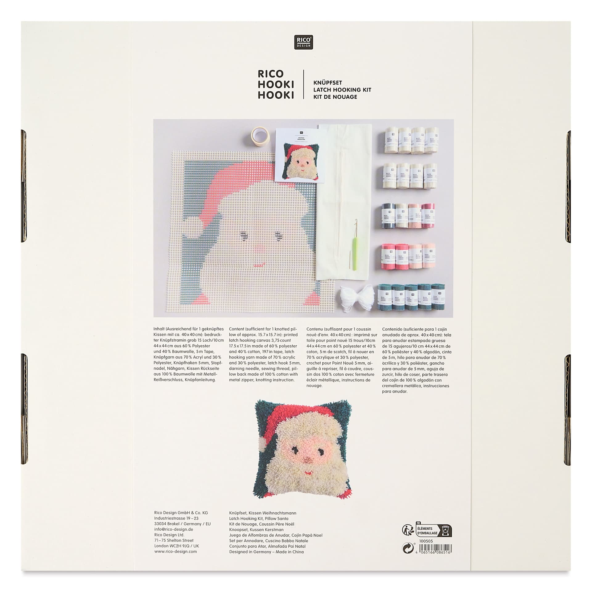 Rico Design Latch Hooking Kits - Santa Pillow, 15" x 15"