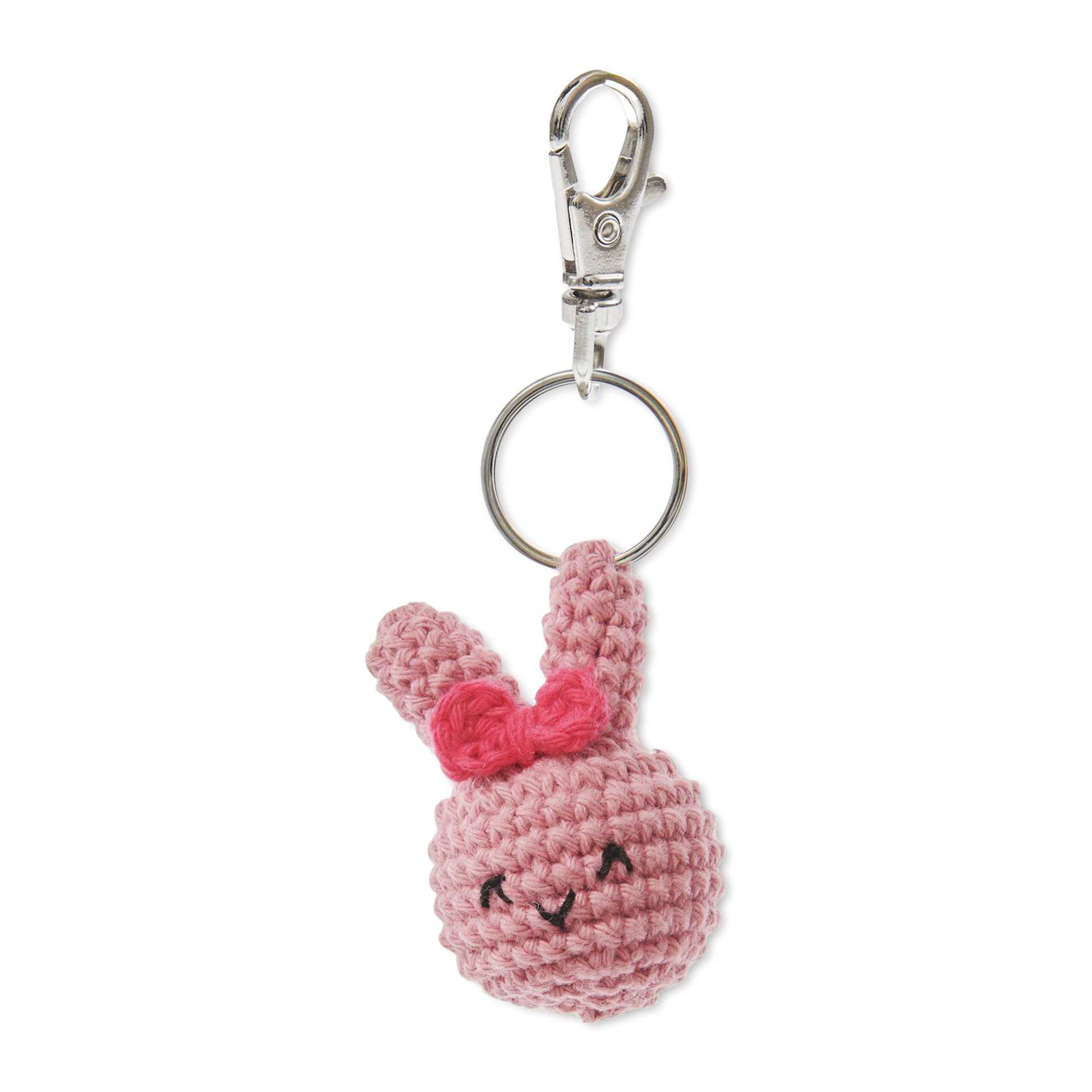 Rico Design Ricorumi Crochet Keyring Kit - Animals completed rabbit with bow project