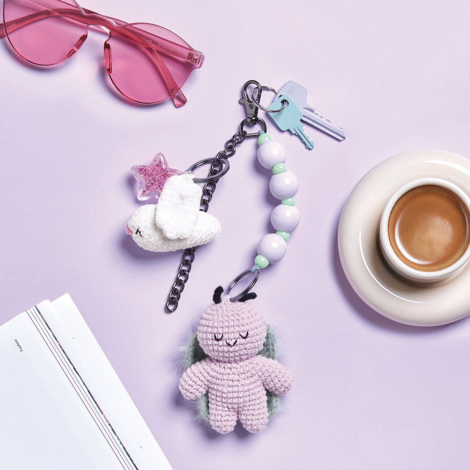 Rico Design Ricorumi Crochet Keyring Kit - Sky two completed projects on keyring