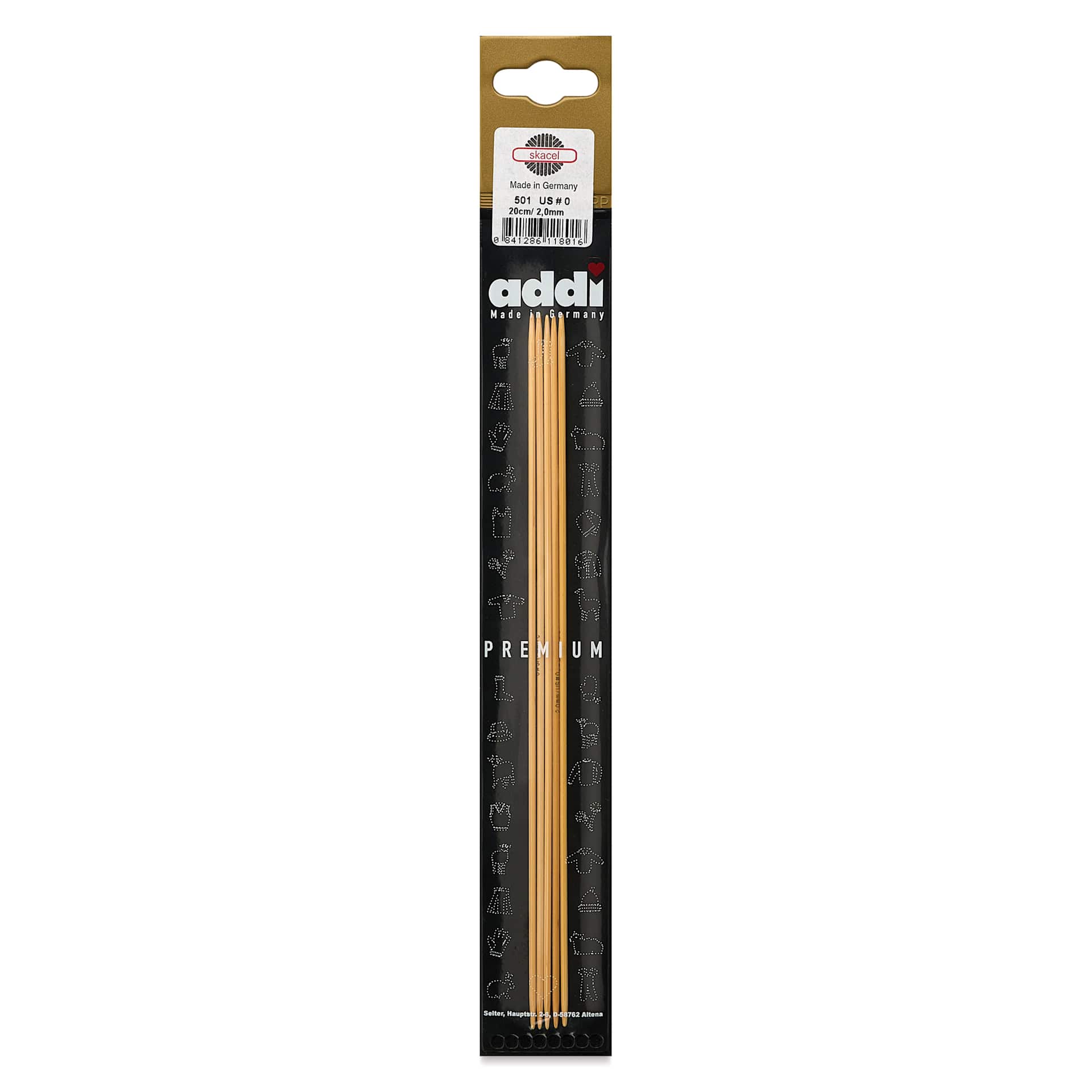 Skacel by Addi Bamboo Double Pointed Knitting Needles - Pkg of 5, US 0, 8" front of packaging