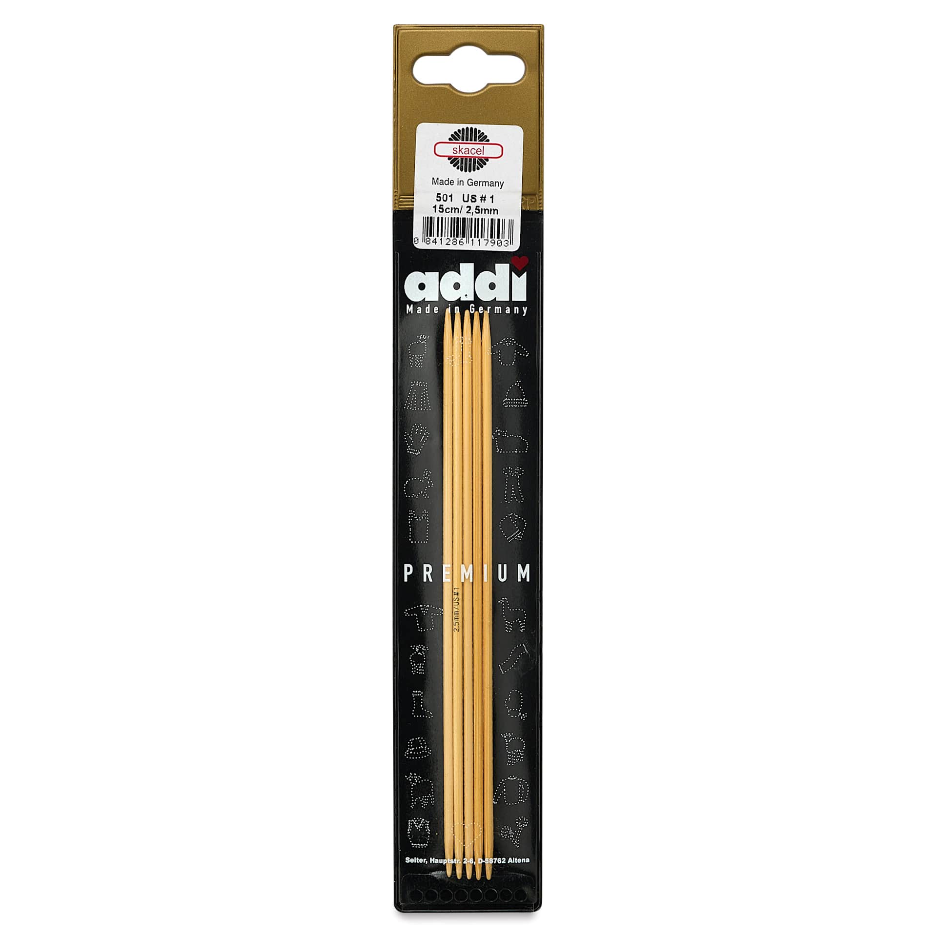 Skacel by Addi Bamboo Double Pointed Knitting Needles - Pkg of 5, US 01, 6" front of packaging