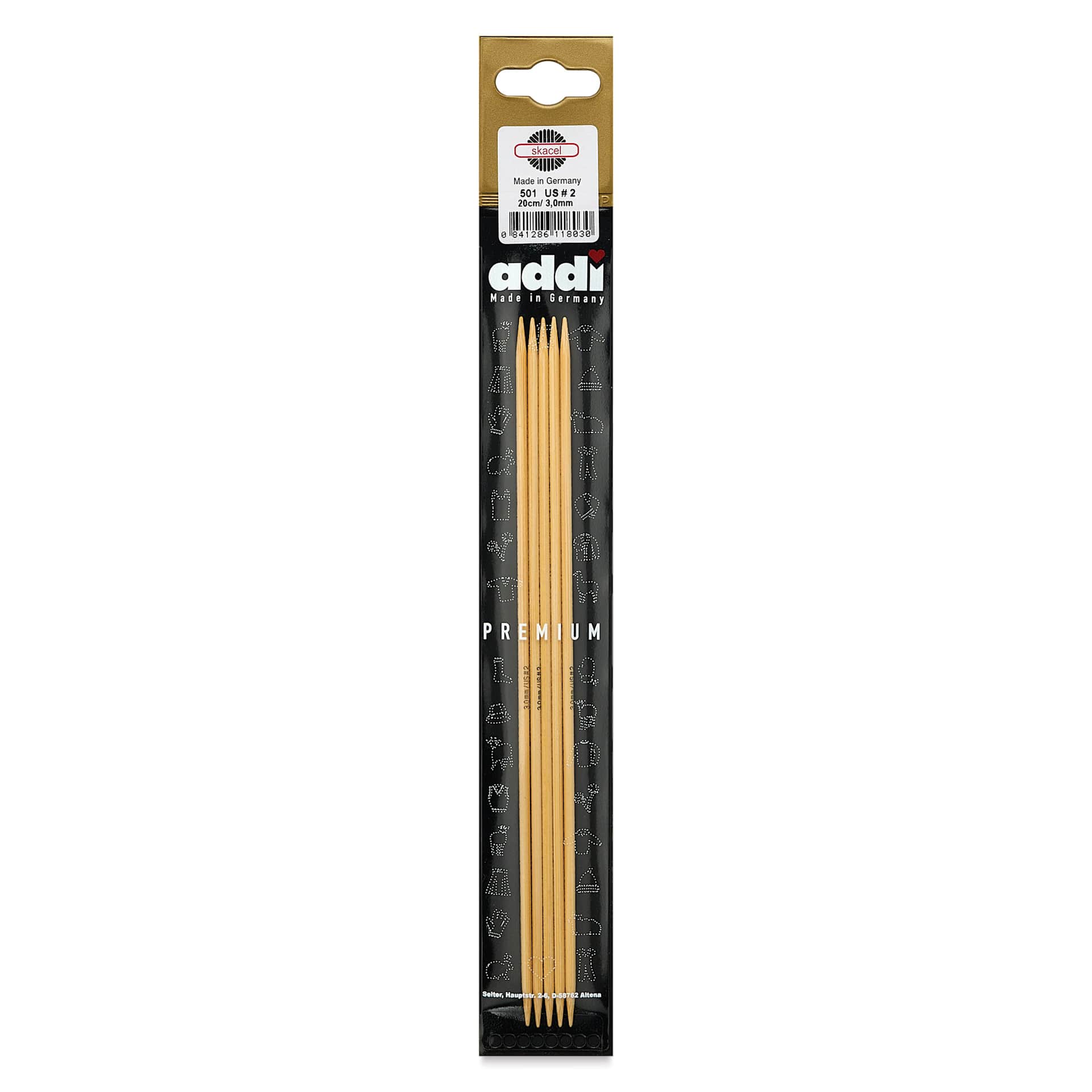 Skacel by Addi Bamboo Double Pointed Knitting Needles - Pkg of 5, US 02, 8" front of packaging