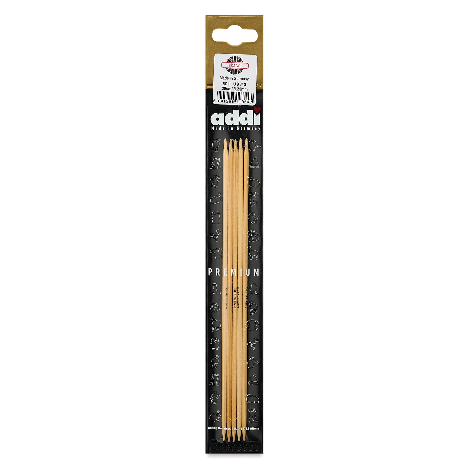 Skacel by Addi Bamboo Double Pointed Knitting Needles - Pkg of 5, US 03, 8" front of packaging