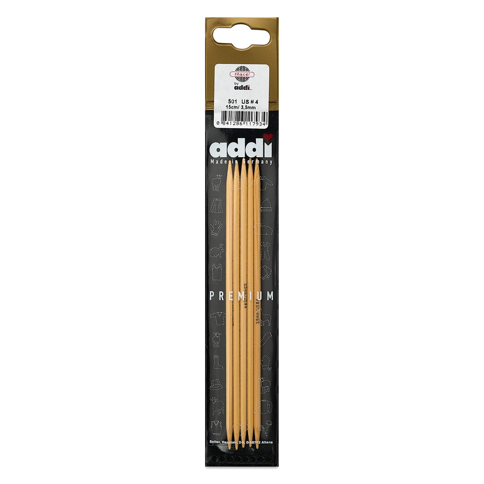 Skacel by Addi Bamboo Double Pointed Knitting Needles - Pkg of 5, US 04, 6" front of packaging