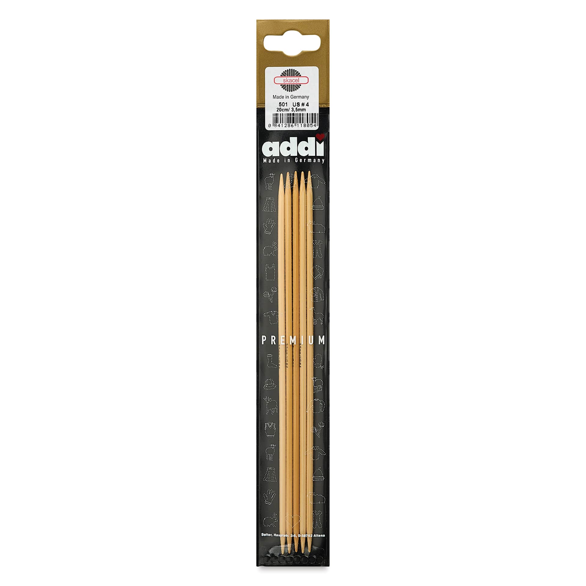 Skacel by Addi Bamboo Double Pointed Knitting Needles - Pkg of 5, US 04, 8" front of packaging