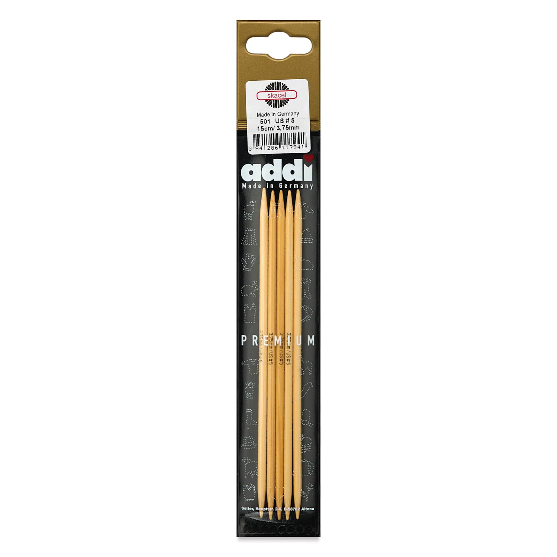 Skacel by Addi Bamboo Double Pointed Knitting Needles - Pkg of 5, US 05, 6" front of packaging