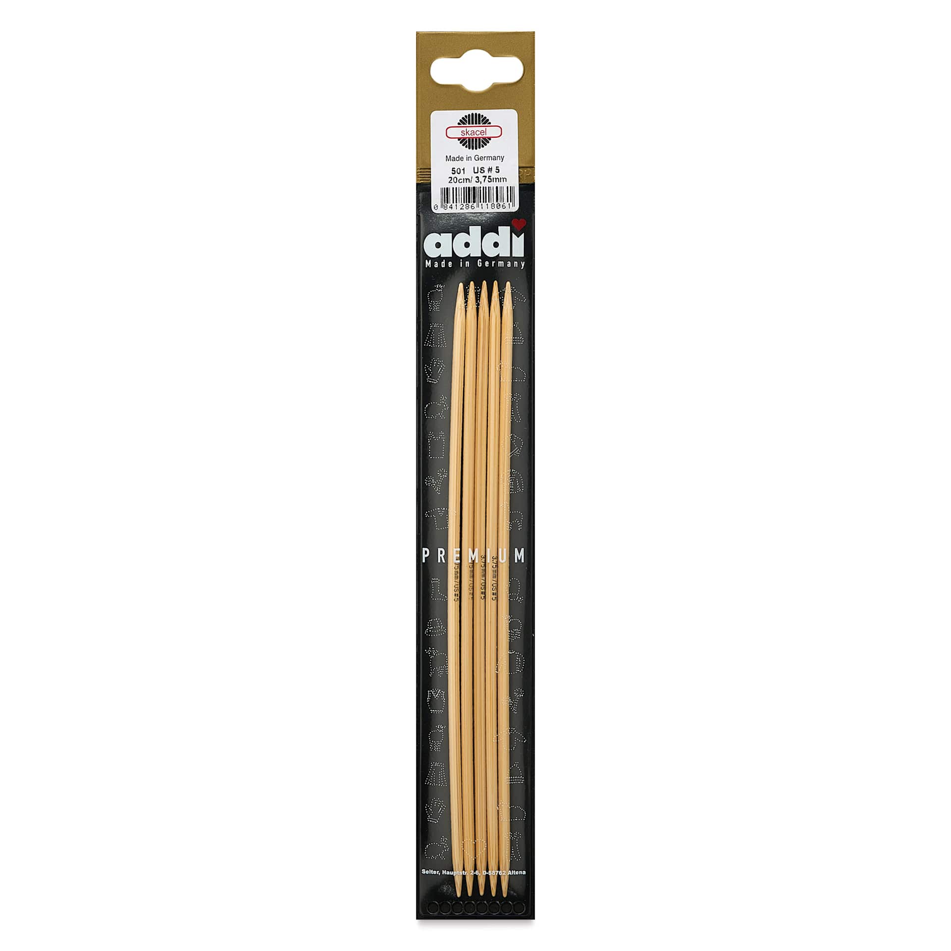 Skacel by Addi Bamboo Double Pointed Knitting Needles - Pkg of 5, US 05, 8" front of packaging