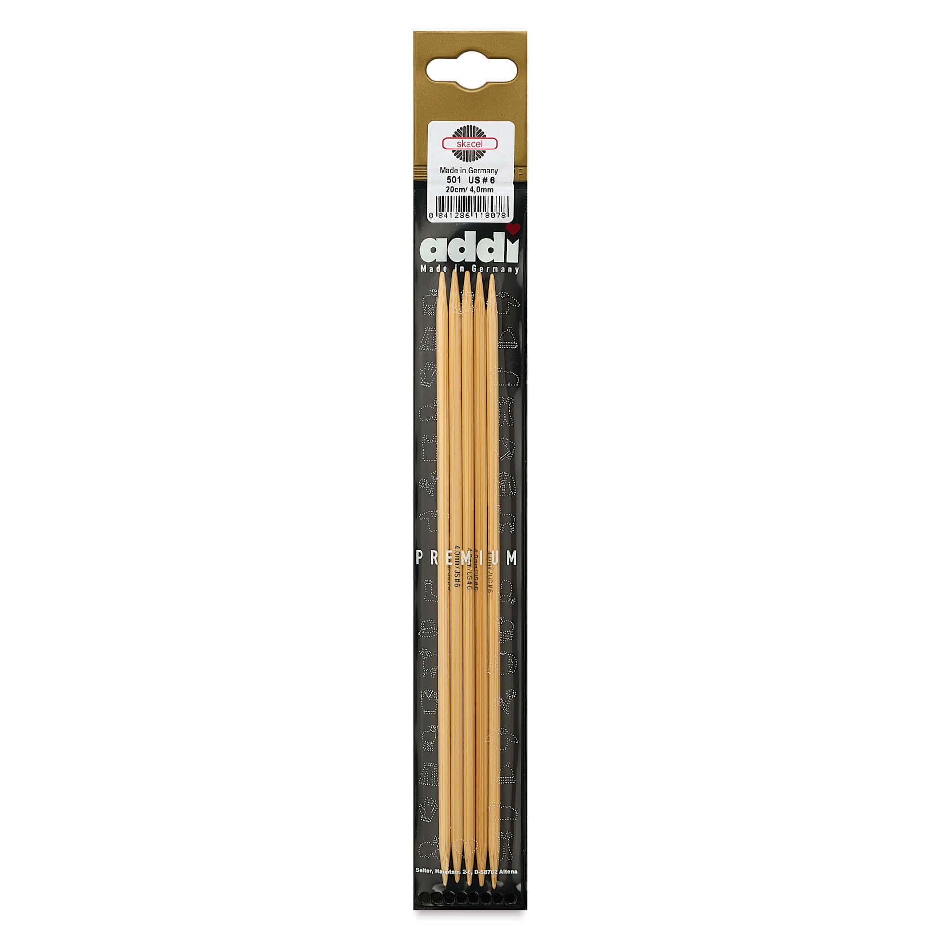 Skacel by Addi Bamboo Double Pointed Knitting Needles - Pkg of 5, US 06, 8" front of packaging