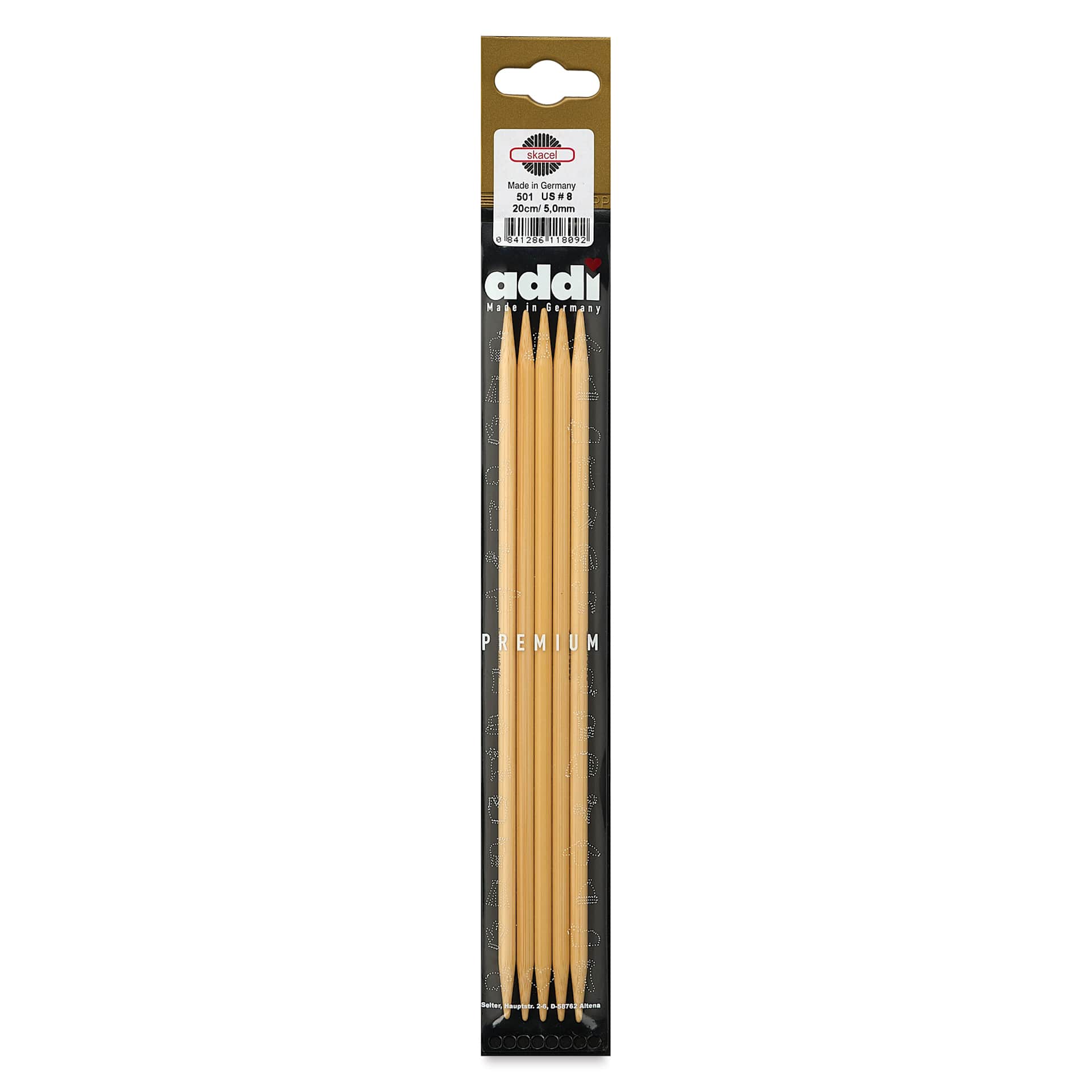 Skacel by Addi Bamboo Double Pointed Knitting Needles - Pkg of 5, US 08, 8" front of packaging