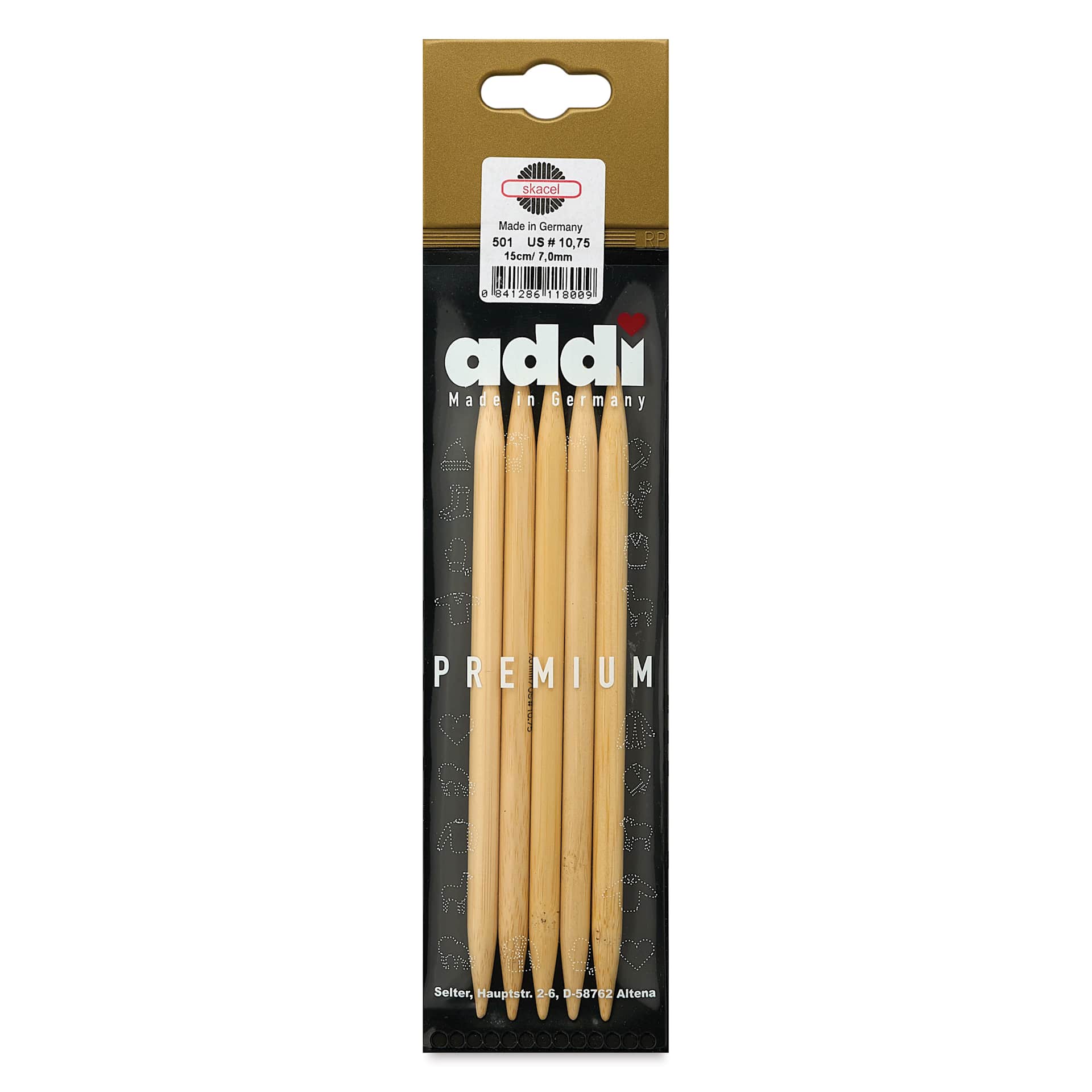 Skacel by Addi Bamboo Double Pointed Knitting Needles - Pkg of 5, US 10.75, 6" front of packaging