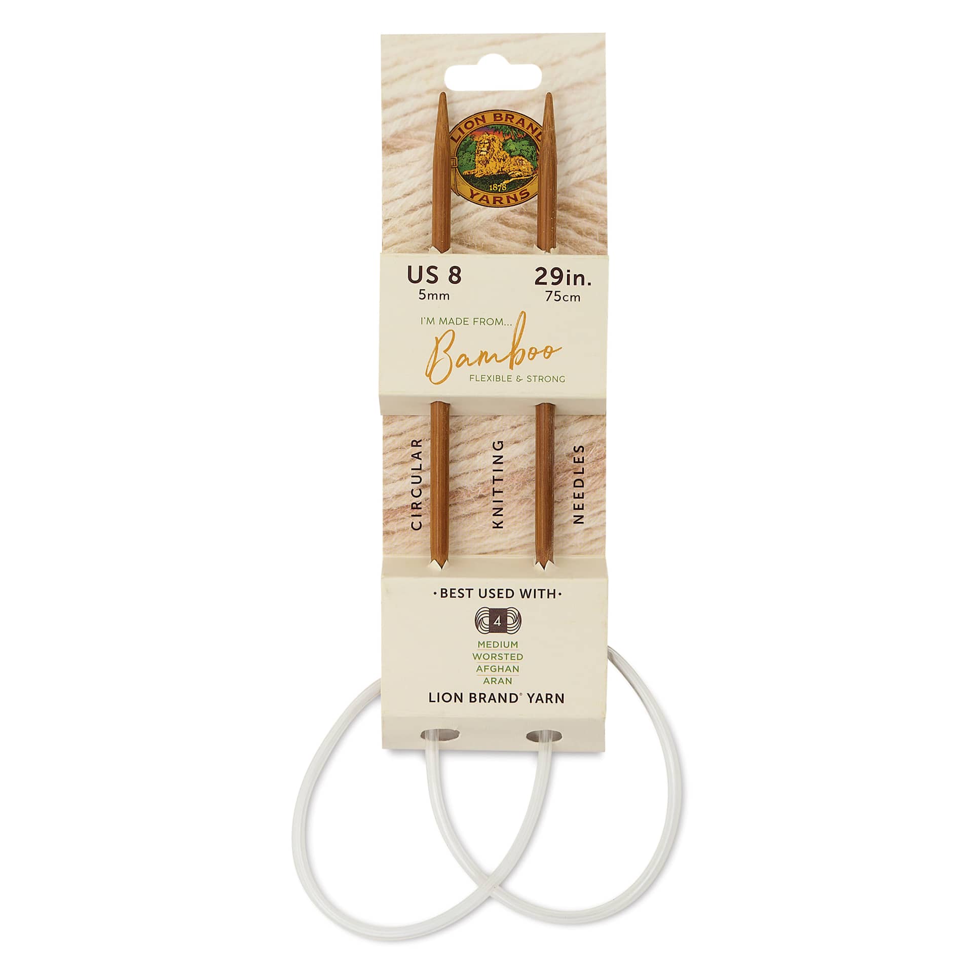 Lion Brand Bamboo Circular Knitting Needles - Size 8, 29" Circle front of packaging
