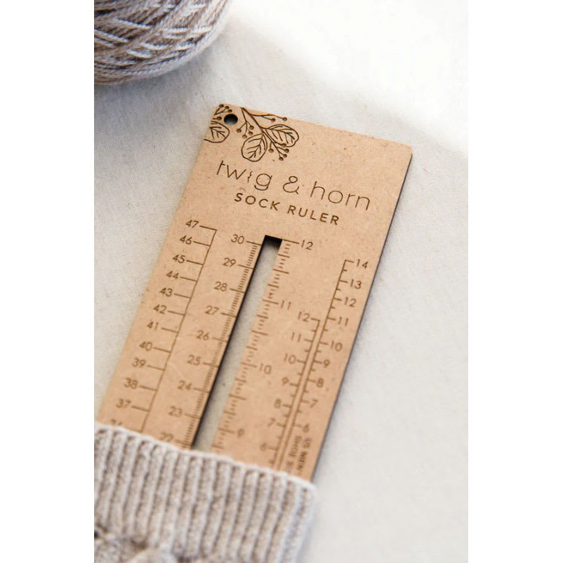 Twig & Horn Sock Sizing Knitting Ruler close up of ruler to show design