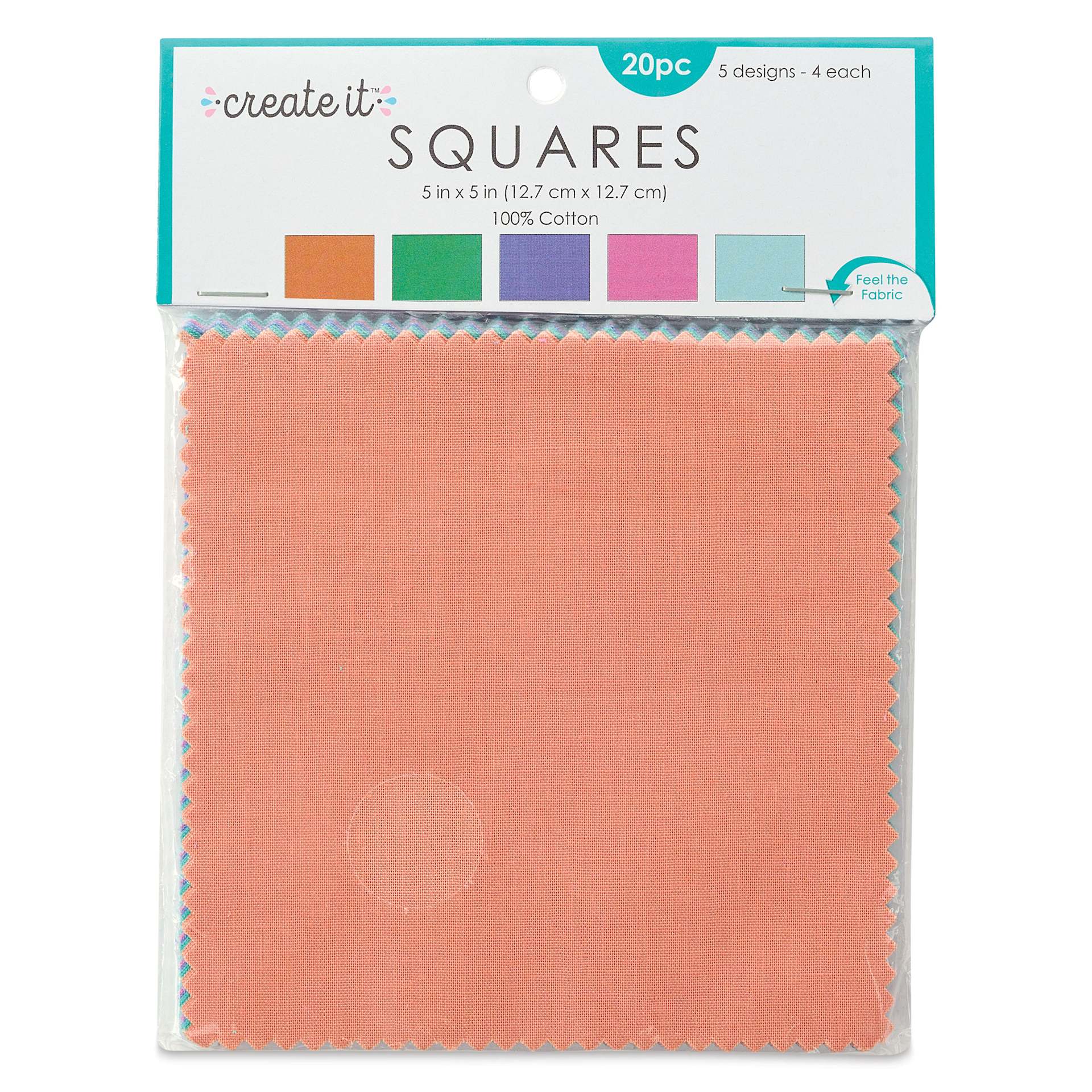 Create It Fabric Squares - Pkg of 20, Solid Pastels, 5" x 5" front of packaging