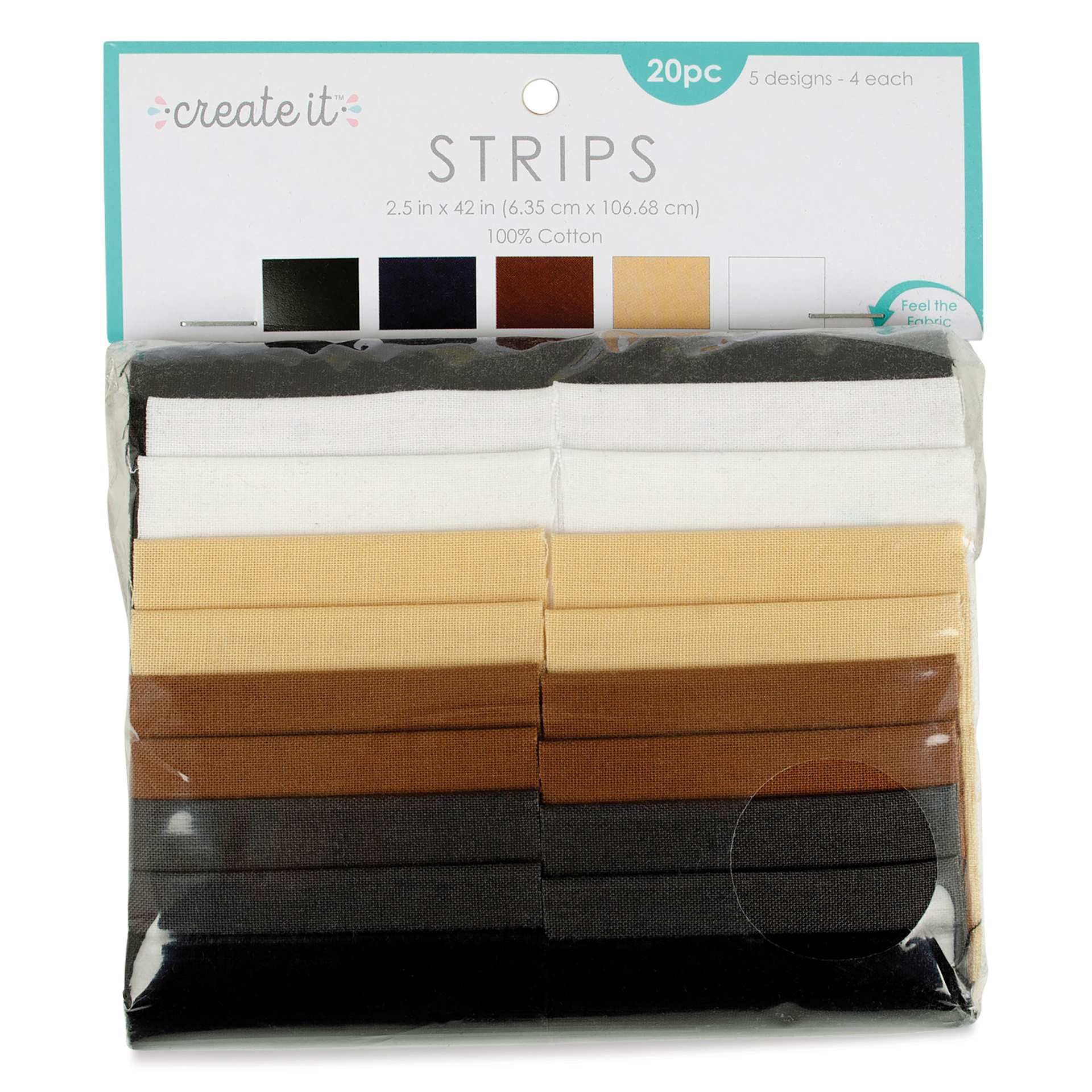 Create It Fabric Strips - Pkg of 20, Solid Neutrals, 2.5" x 42" front of packaging