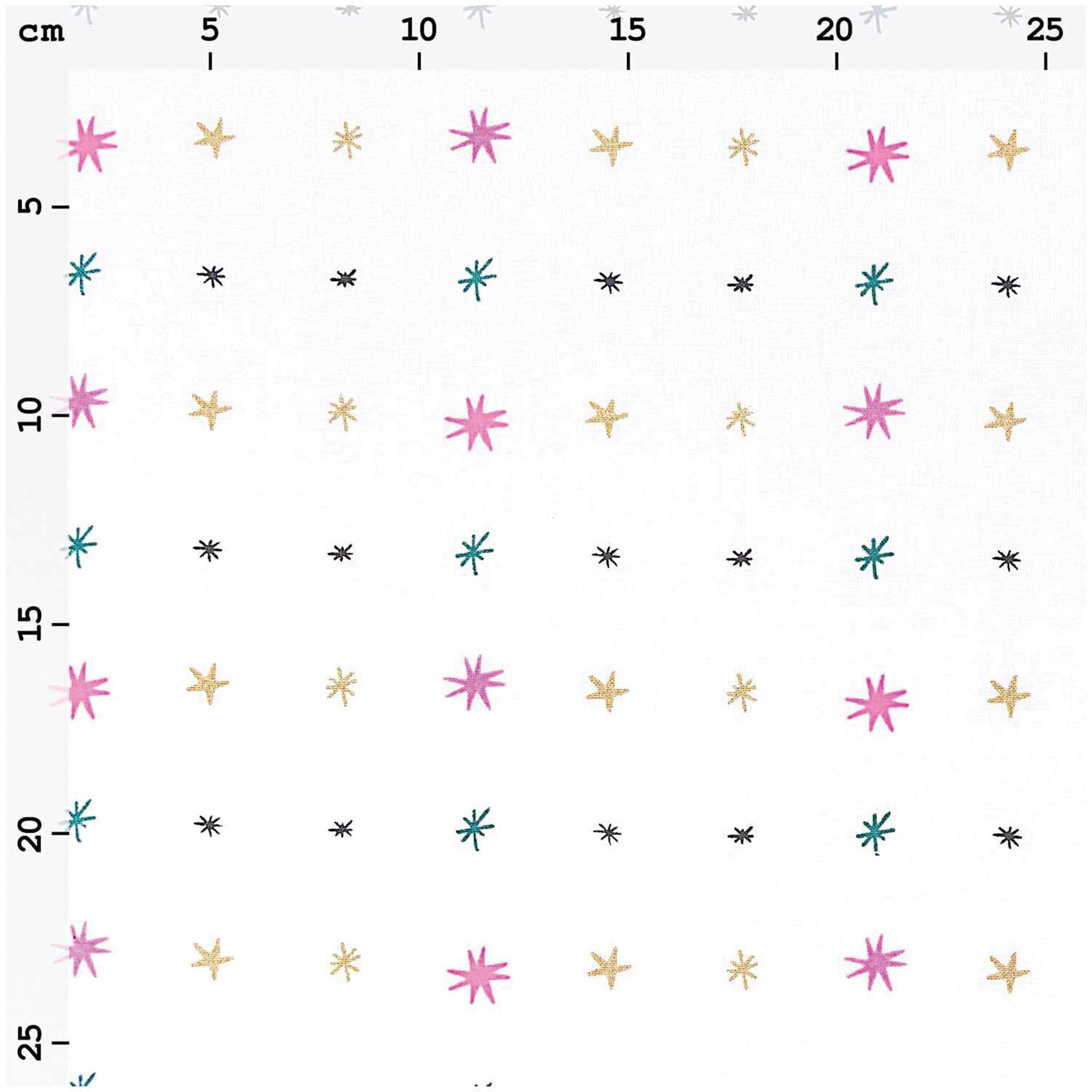 Rico Design Printed Cotton Fabric - Gold and Neon Stars, 50 cm x 140 cm measurements