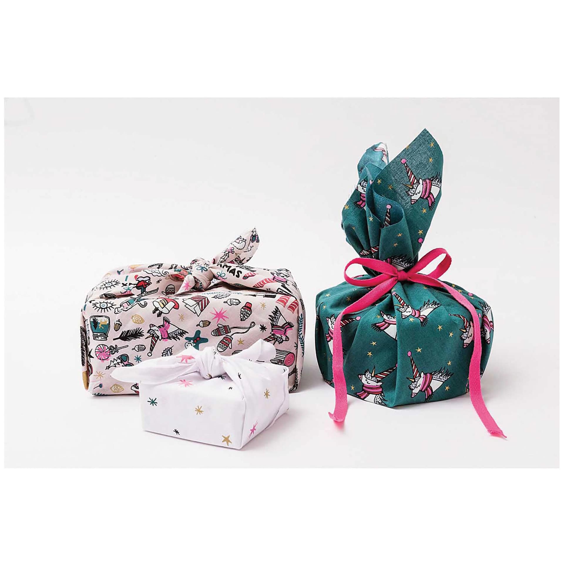 Rico Design Printed Cotton Fabric - Gold and Neon Stars and other fabrics wrapping packages