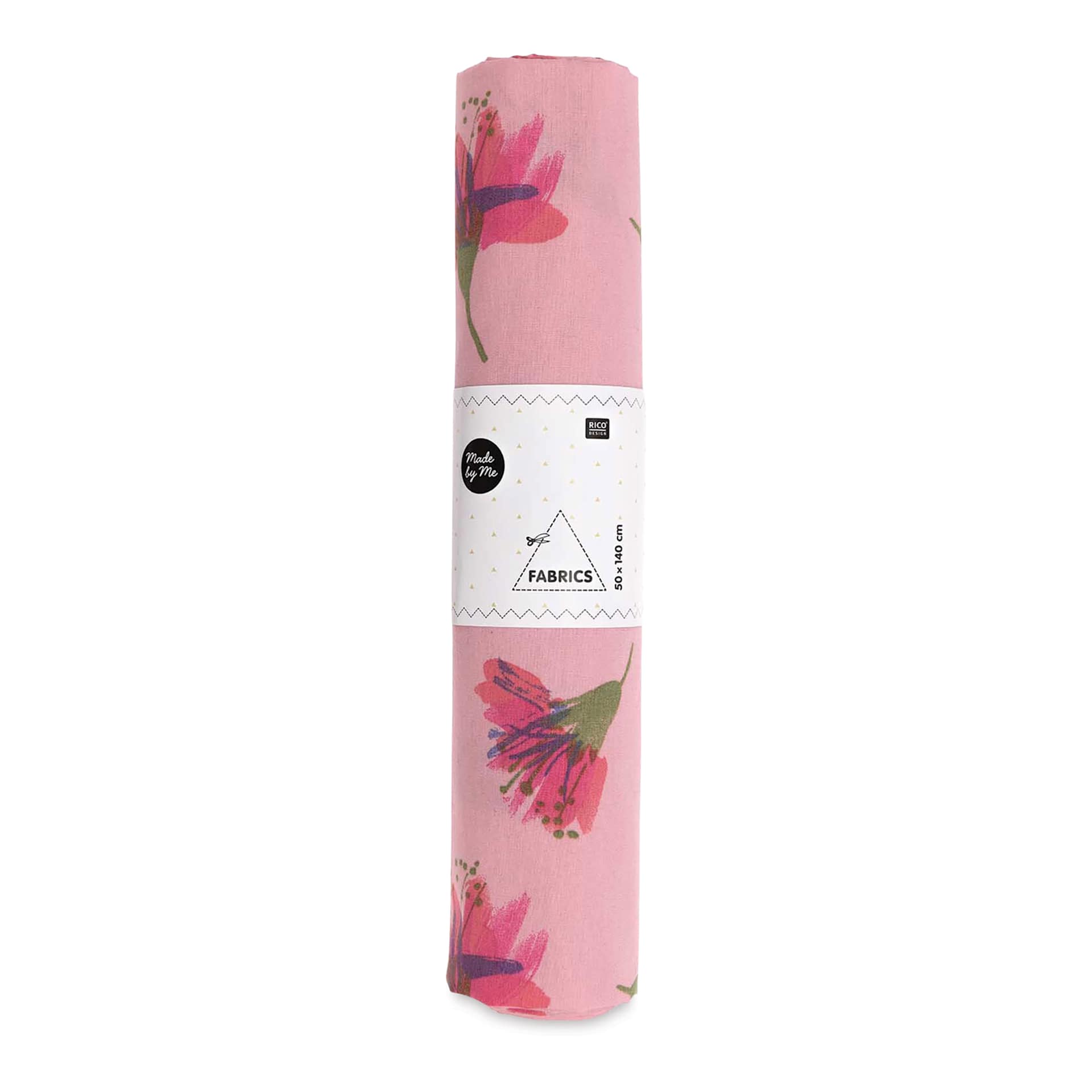 Rico Design Printed Cotton Fabric - Salmon Watercolour Blossoms, 50 cm x 140 cm in packaging