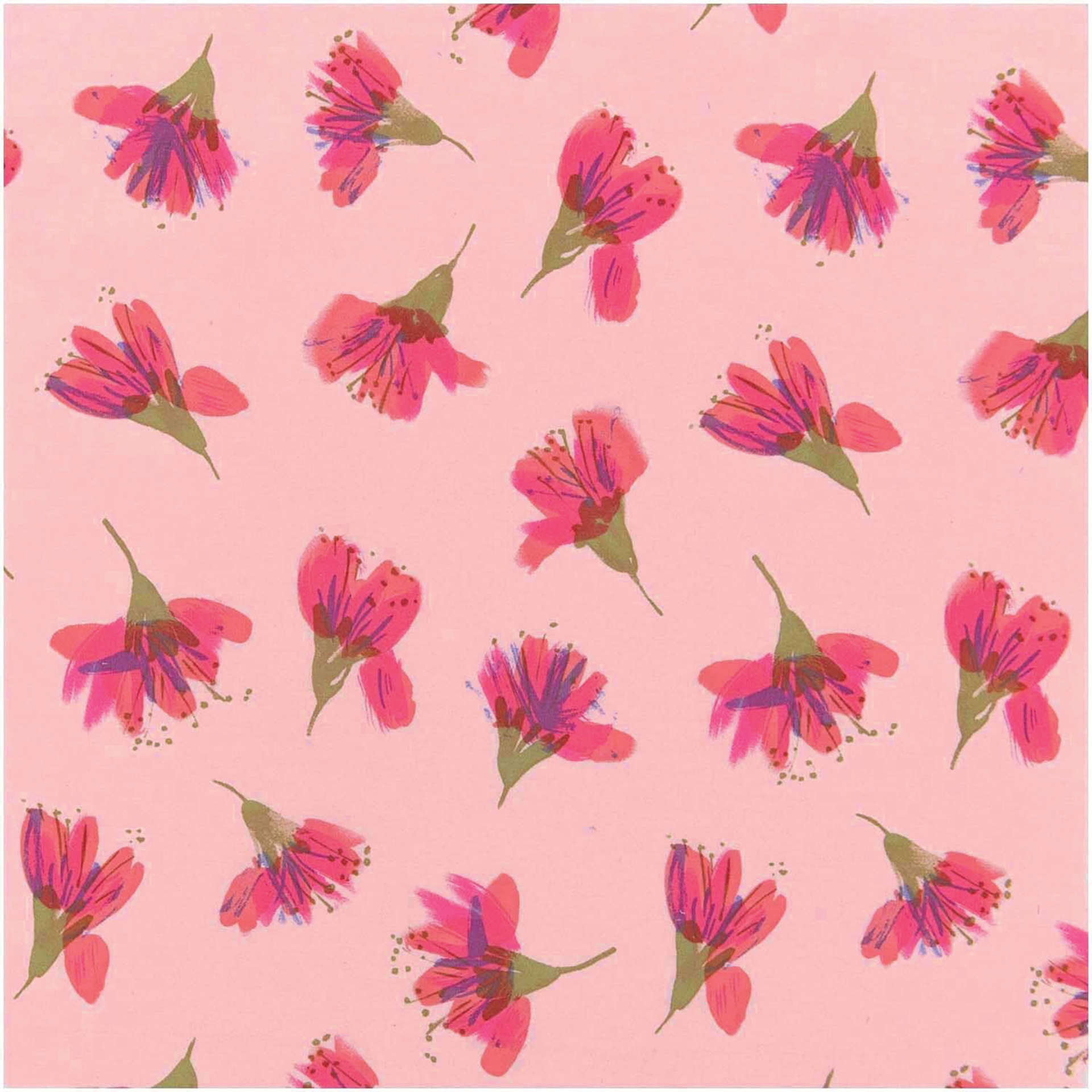 Rico Design Printed Cotton Fabric - Salmon Watercolour Blossoms, 50 cm x 140 cm