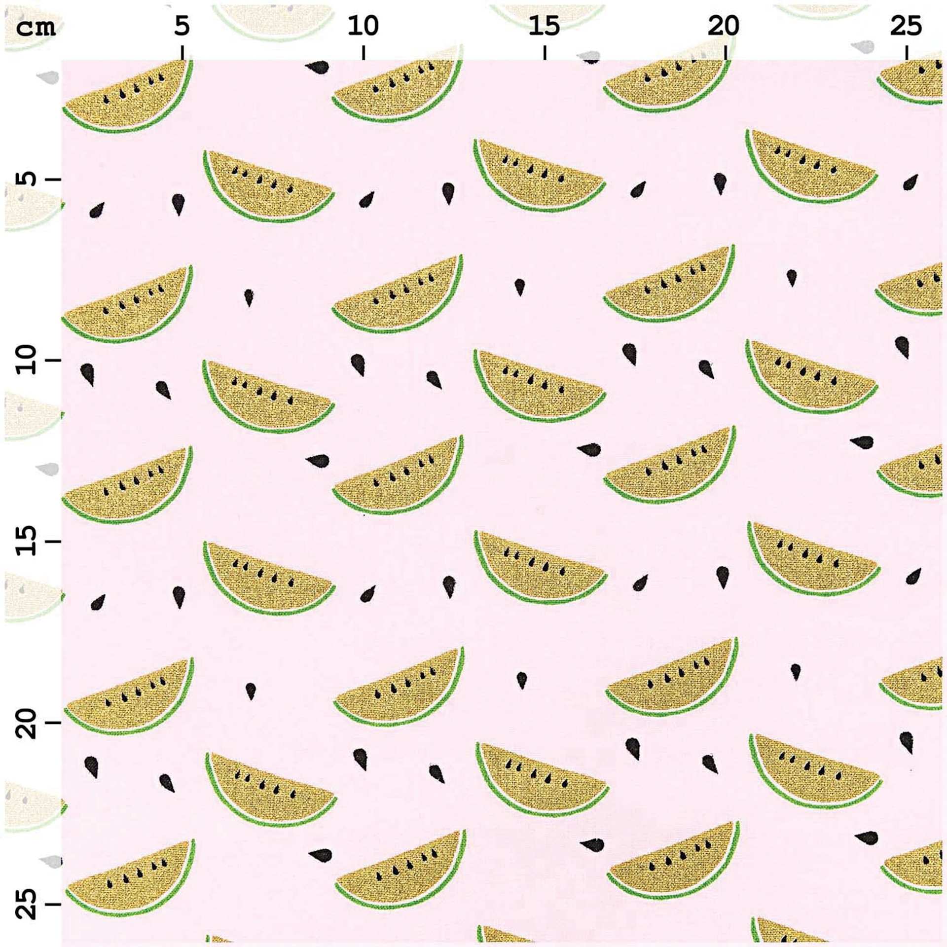 Rico Design Printed Cotton Fabric - Powder and Gold Melon, 50 cm x 140 cm measurements