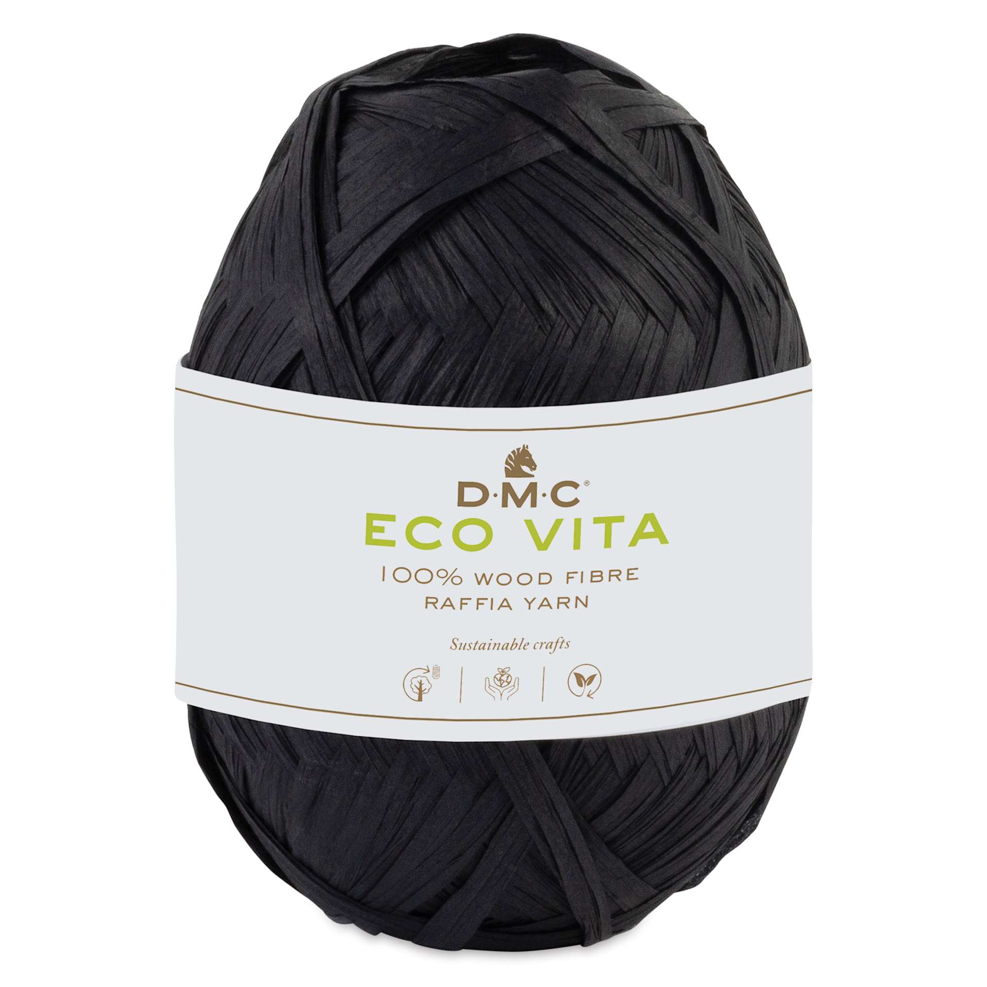 DMC Eco Vita Raffia Yarn - 02 Black, 109 yards with packaging