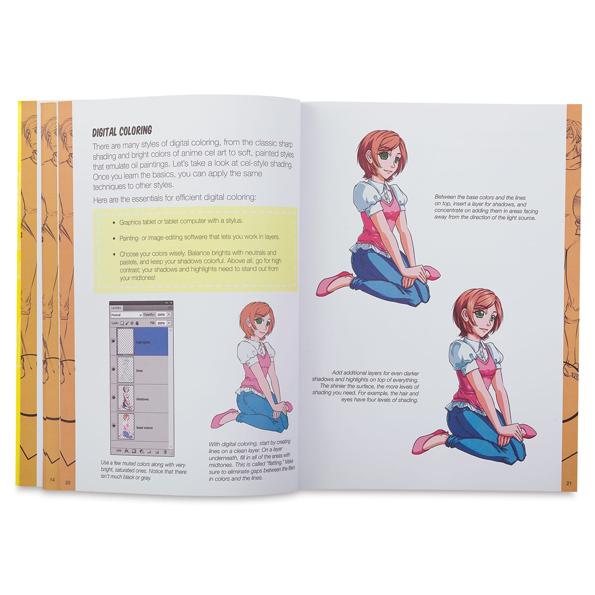 Illustration Studio: Beginning Manga - Spread about digital coloring of figures
