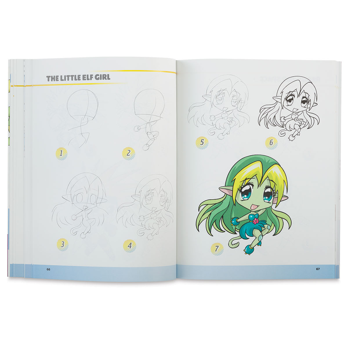 Fast Draw Manga Challenge - Spread showing steps for drawing a little Elf Girl