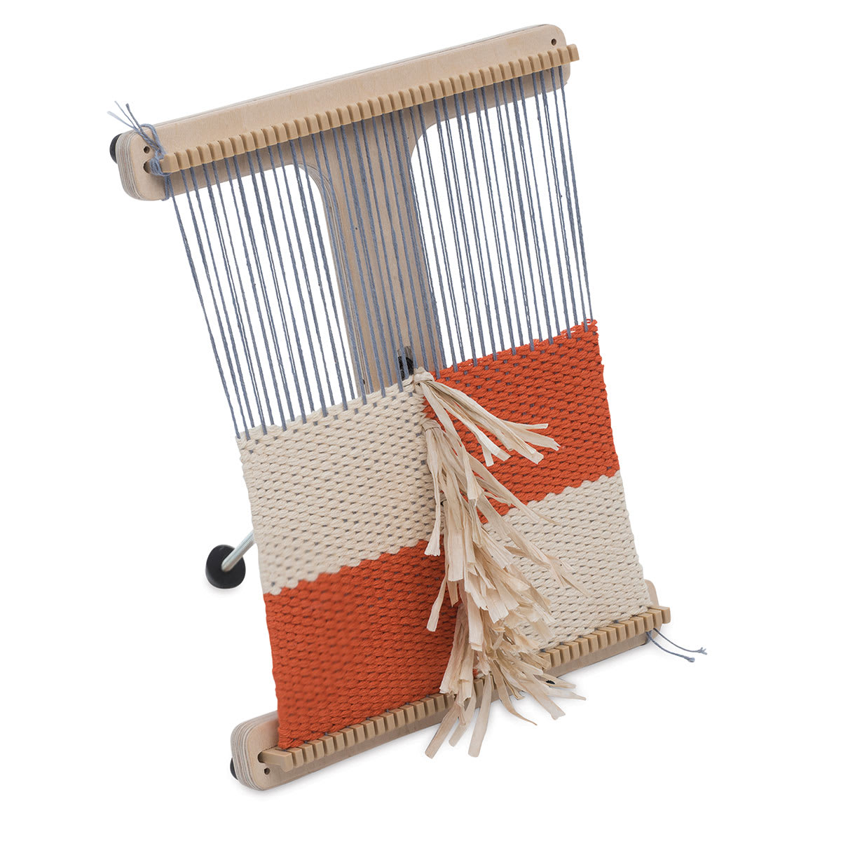 Schacht Easel Weaver - Upright Easel with partially woven fabric

