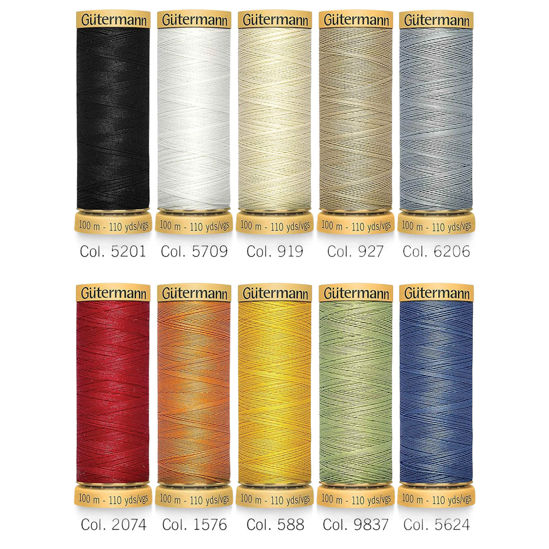 Gutermann Natural Cotton 50 Sewing Thread - Set of 10, Basic Shades, 109 yds