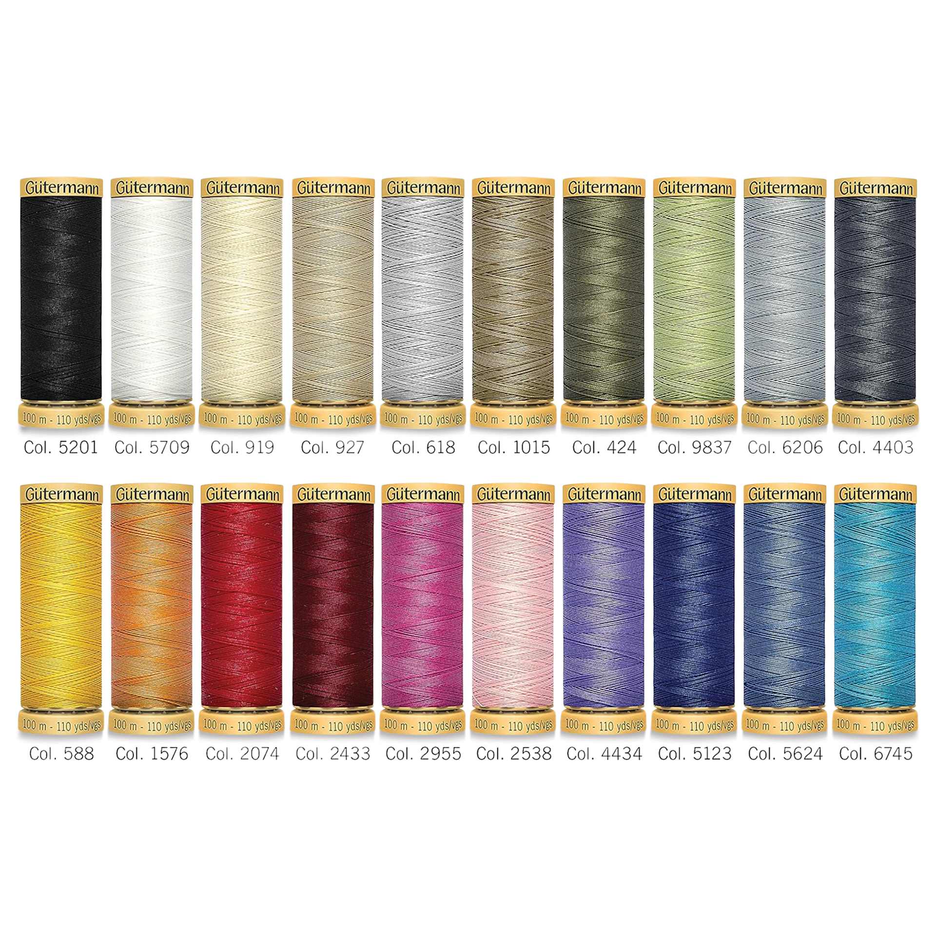 Gutermann Natural Cotton 50 Sewing Thread - Set of 20, Basic Shades, 109 yds