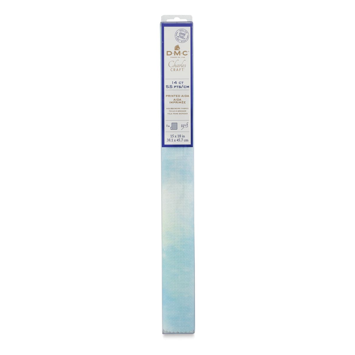 DMC Charles Craft Aida Fabric - Morning Dew, 15" x 18" (Front of packaging)