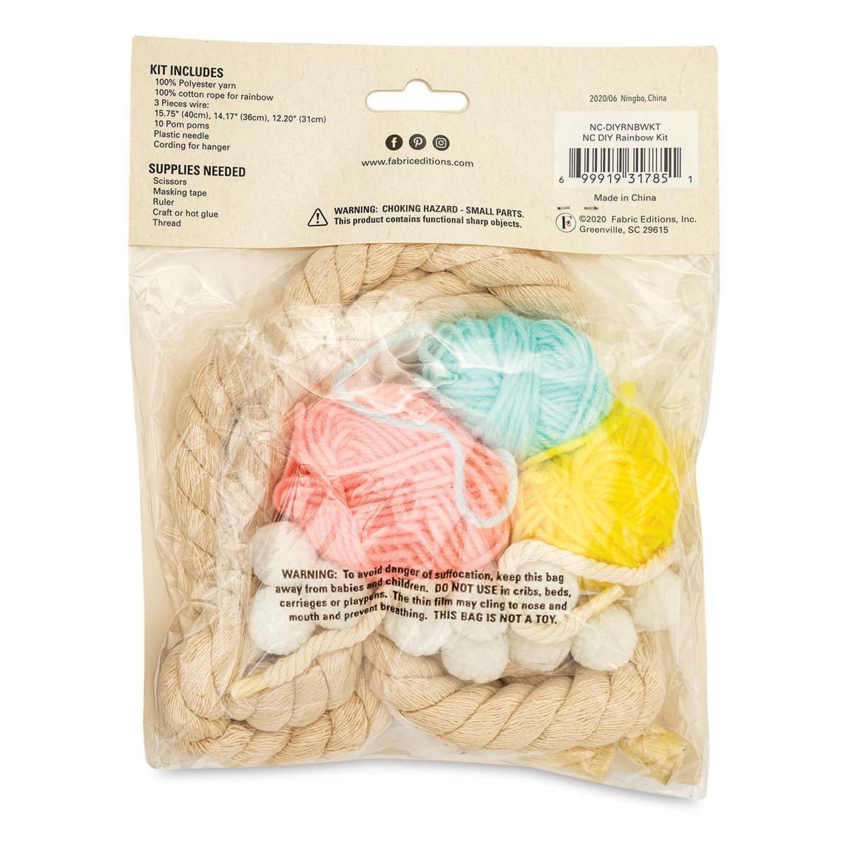 Needle Creations DIY Rainbow Rope Wrap Craft Kit (Back of packaging)