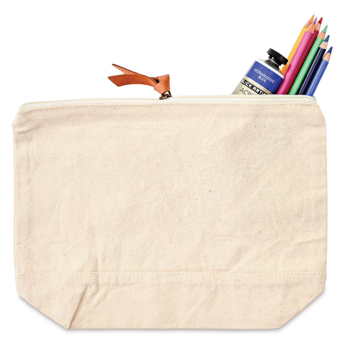 Harvest Import Washed Canvas Zipper Pouch - Natural, 8"H x 11"W x 3"D (Zipper pouch with paint tube and colored pencils, Art supplies not included)
