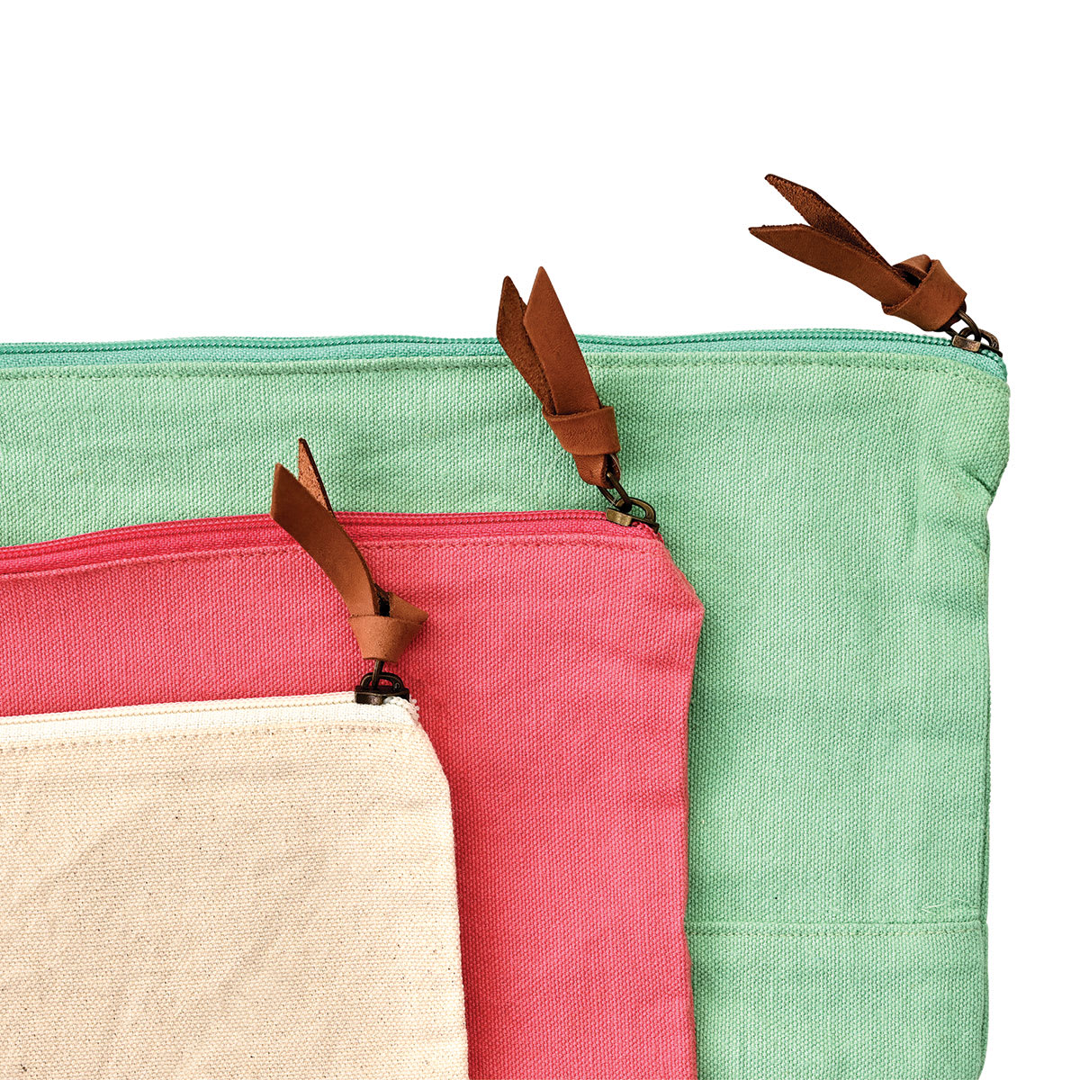 Harvest Import Washed Canvas Zipper Pouches (Close-up of leather zipper pulls)